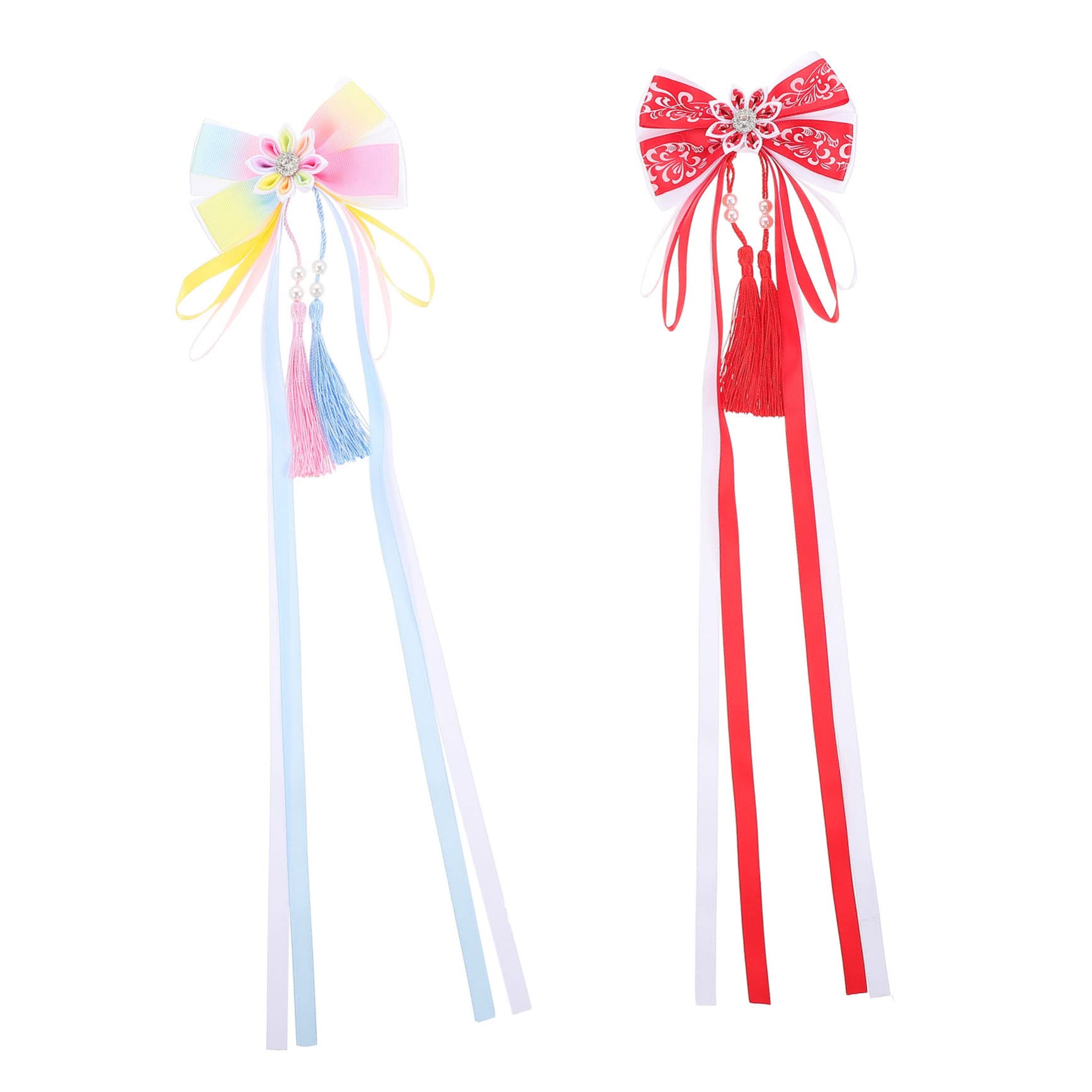 Warmhm 2-Pack Floral Hair Clips for Girls & Women - Grosgrain Ribbon Alligator Clips with Tassel Decorations | Perfect for Weddings, Parties, and Everyday Hair Accessories