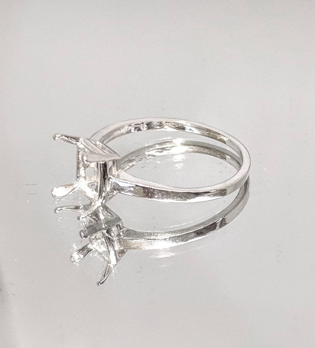 Sterling Silver Emerald Cut Pre-Notched Blank Ring Settings - 6x4mm, 7x5mm, 8x6mm - Sizes 6, 7, 8 - Perfect for DIY Jewelry Making, Engagement Rings, and Wedding Bands
