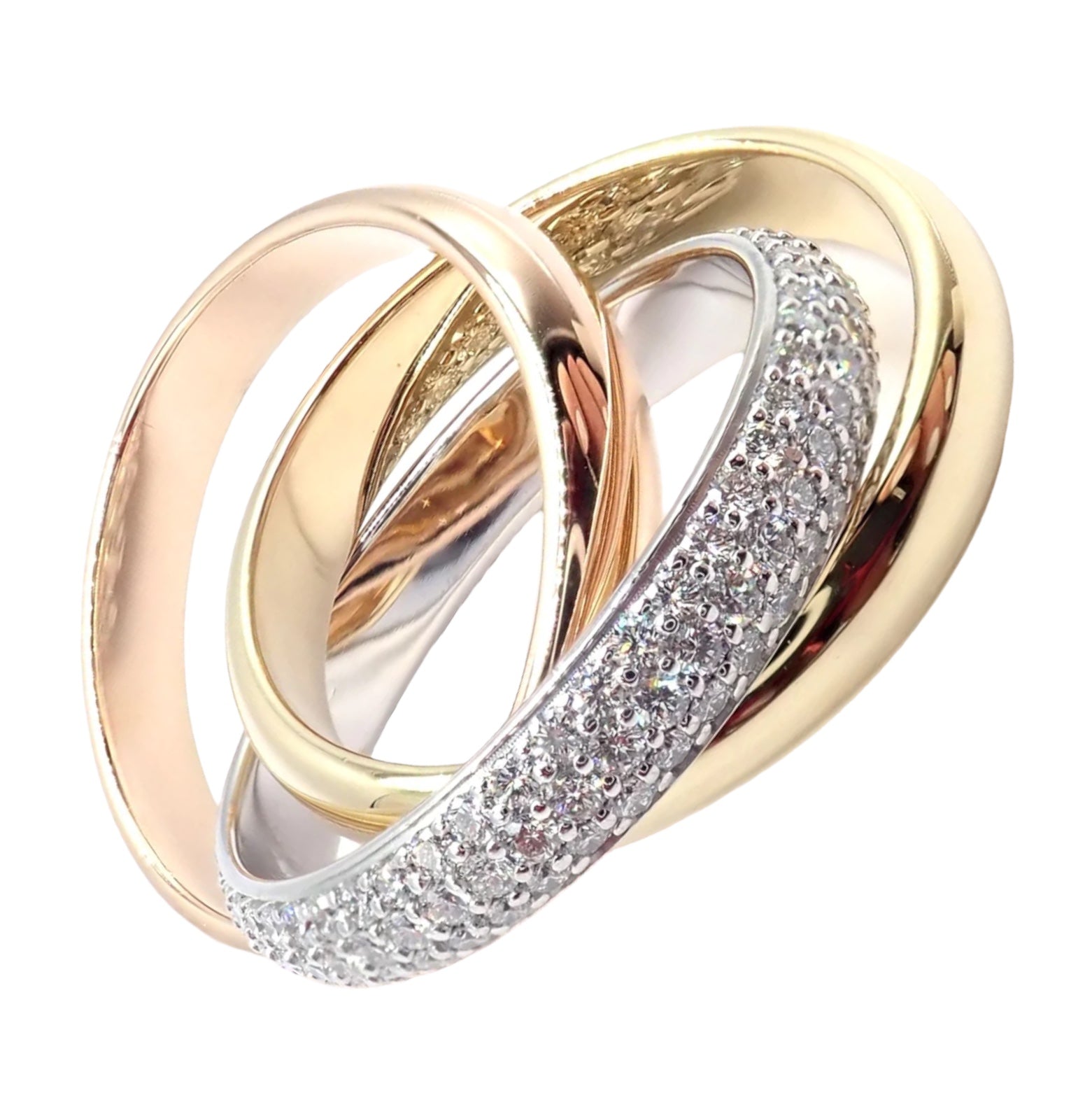 Cartier Trinity Classic Diamond Ring - 18k White, Yellow & Rose Gold Band - Size 6.75 - Luxury Wedding, Anniversary & Gift Jewelry for Women - Perfect for Engagements, Special Occasions & Everyday Elegance