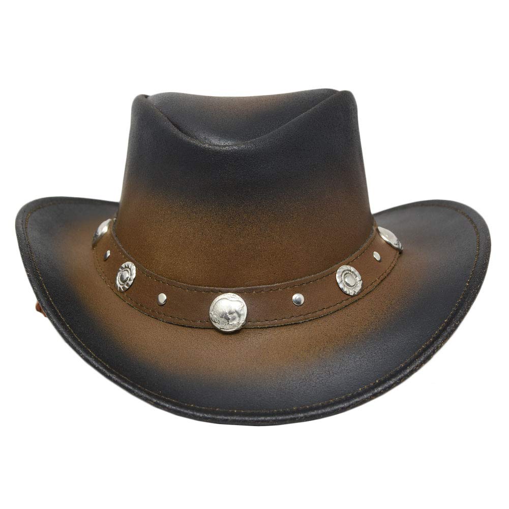 Authentic Bunker Hill Genuine Leather Cowboy Hat - 3 Inch Wide Brim in Tan & Black - Perfect for Western Rides, Country Music Festivals & Outdoor Adventures