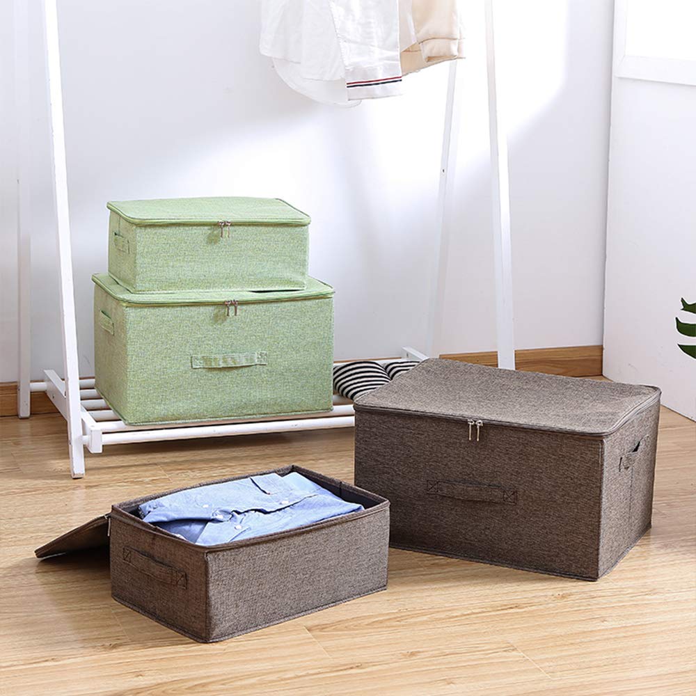 ANMINY 2-Pack Foldable Storage Bins with Zipper Lid & Handles - Small Green PP Plastic Fabric Closet Organizer for Clothes, Toys & Home Organization | Perfect for Bedroom, Nursery & Closet Storage