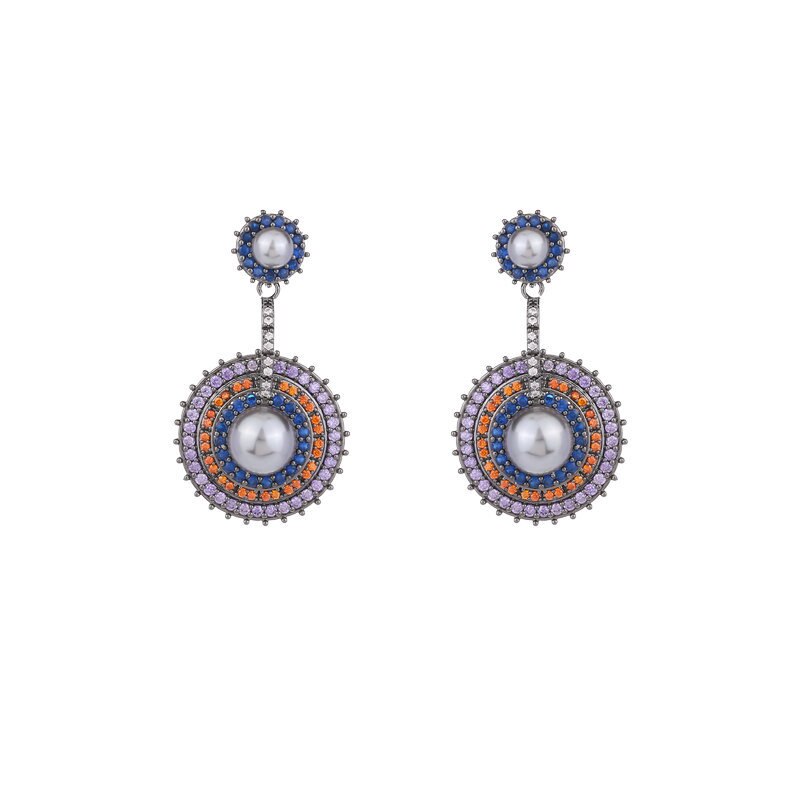 Luxury S925 Silver Pearl & Zircon Geometric Stud Earrings for Women - Elegant Multi-Layer Round Design for Parties, Weddings & Daily Wear