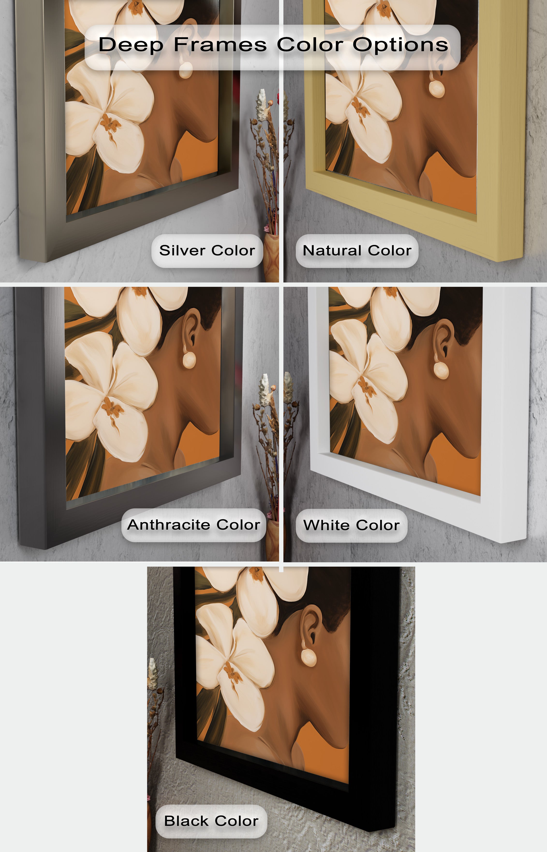 African Woman with Orchids Framed Oil Painting - Handmade Wall Art Decor for Living Room, Bedroom & Office