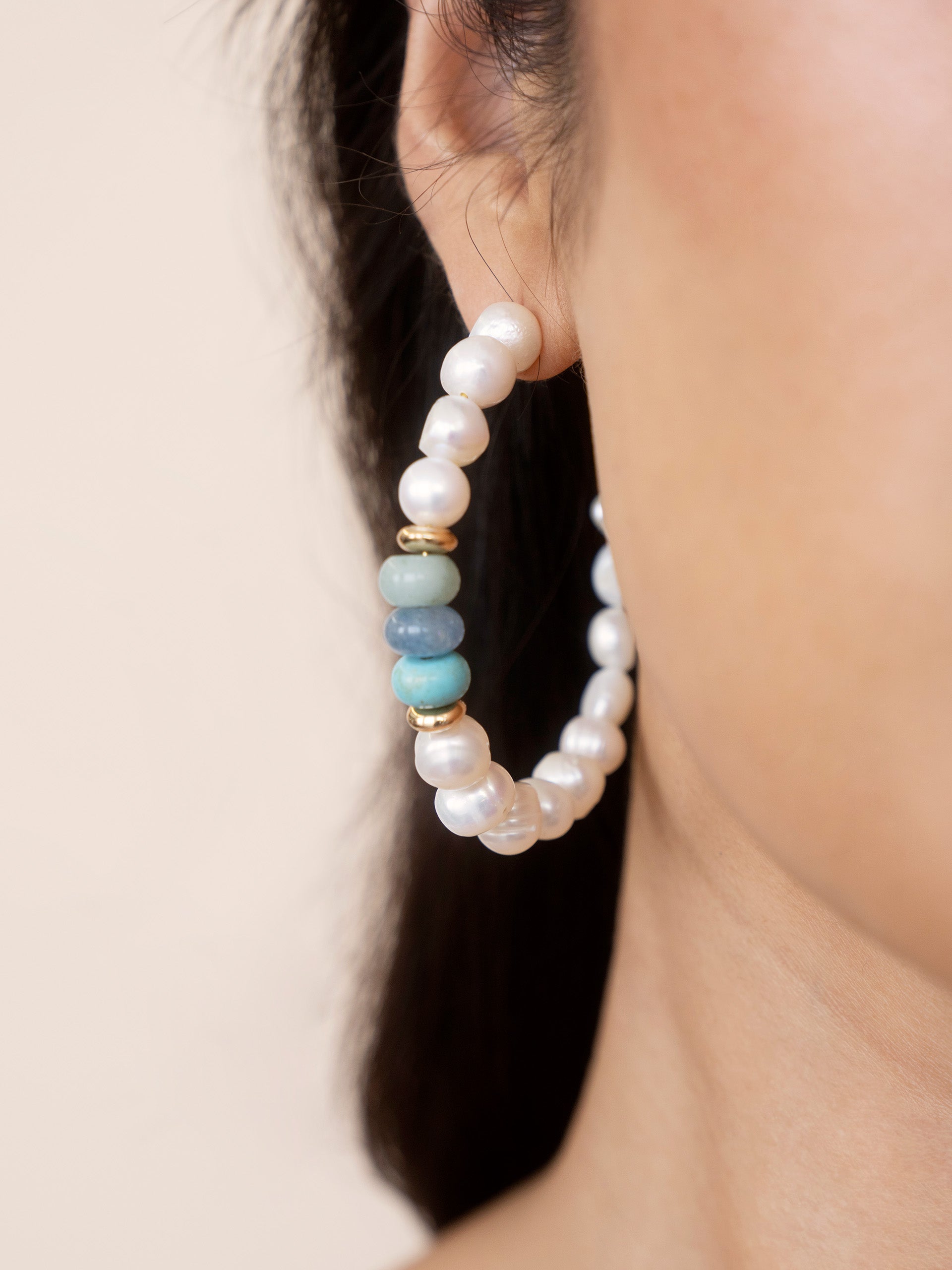 Stylish Pearl and Gemstone Hoop Earrings for Women - Perfect for Beach Vacations, Summer Outfits & Boho Fashion
