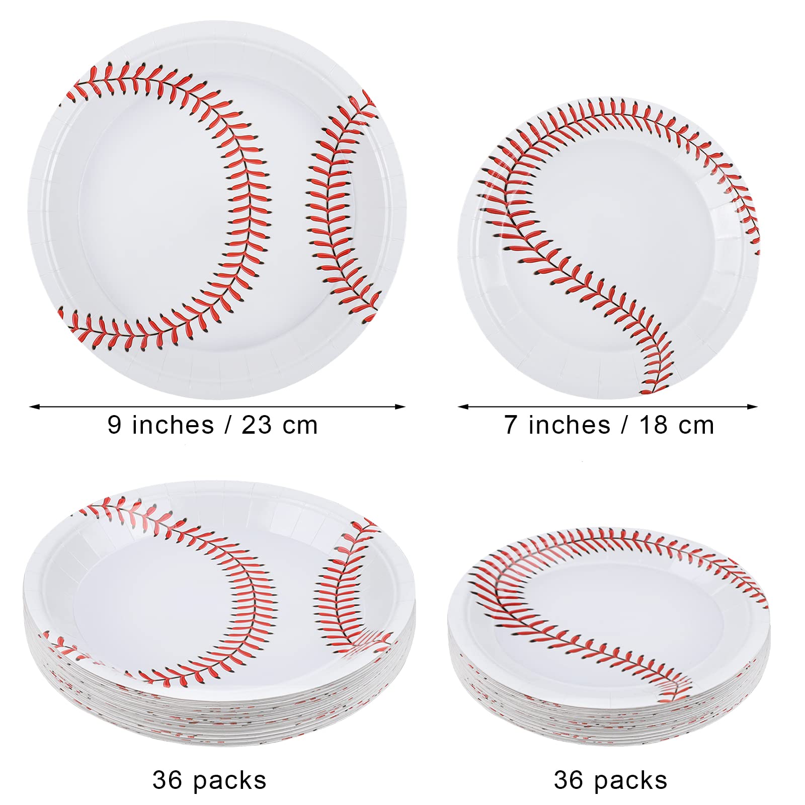 Durony 72 Pack Baseball Themed Paper Plates - 9 Inch & 7 Inch Round Disposable Plates for Game Day, Birthday Parties, BBQs & Sports Themed Events | Perfect for Baseball Fans, Team Snacks & Outdoor Gatherings