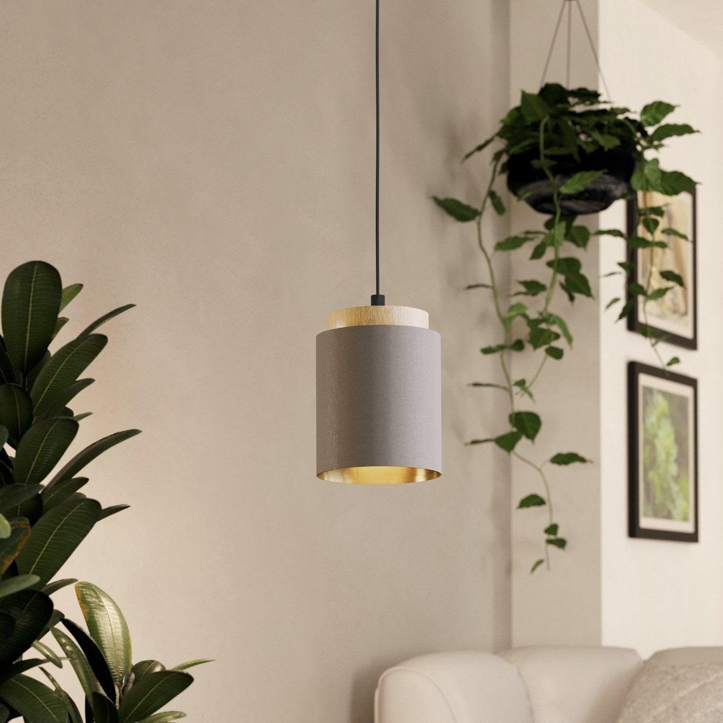 Eglo Albariza Brown & Gold Fabric Ceiling Pendant Light - Modern Hanging Fixture for Dining Room, Kitchen Island & Bedroom Lighting