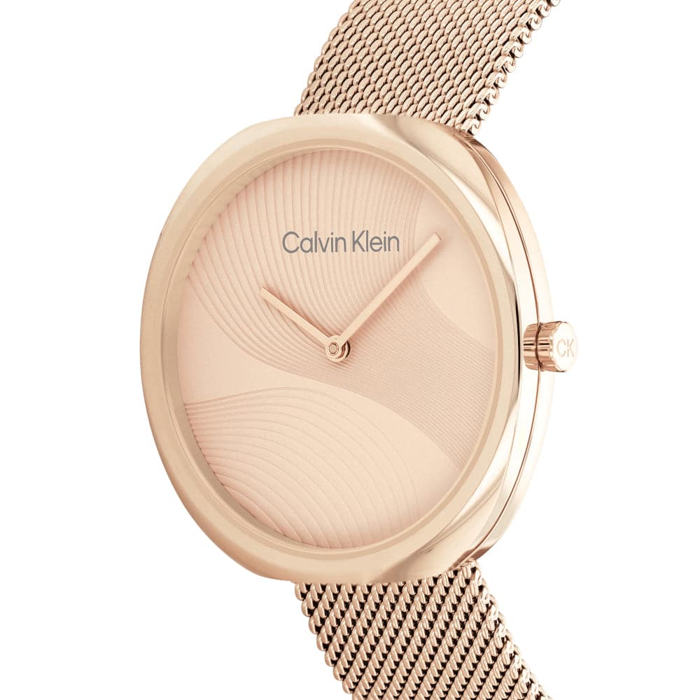Calvin Klein Women's Rose Gold Dial Watch with Milanese Strap - Model 25200247 | Elegant Fashion Accessory for Everyday Wear, Office & Special Occasions