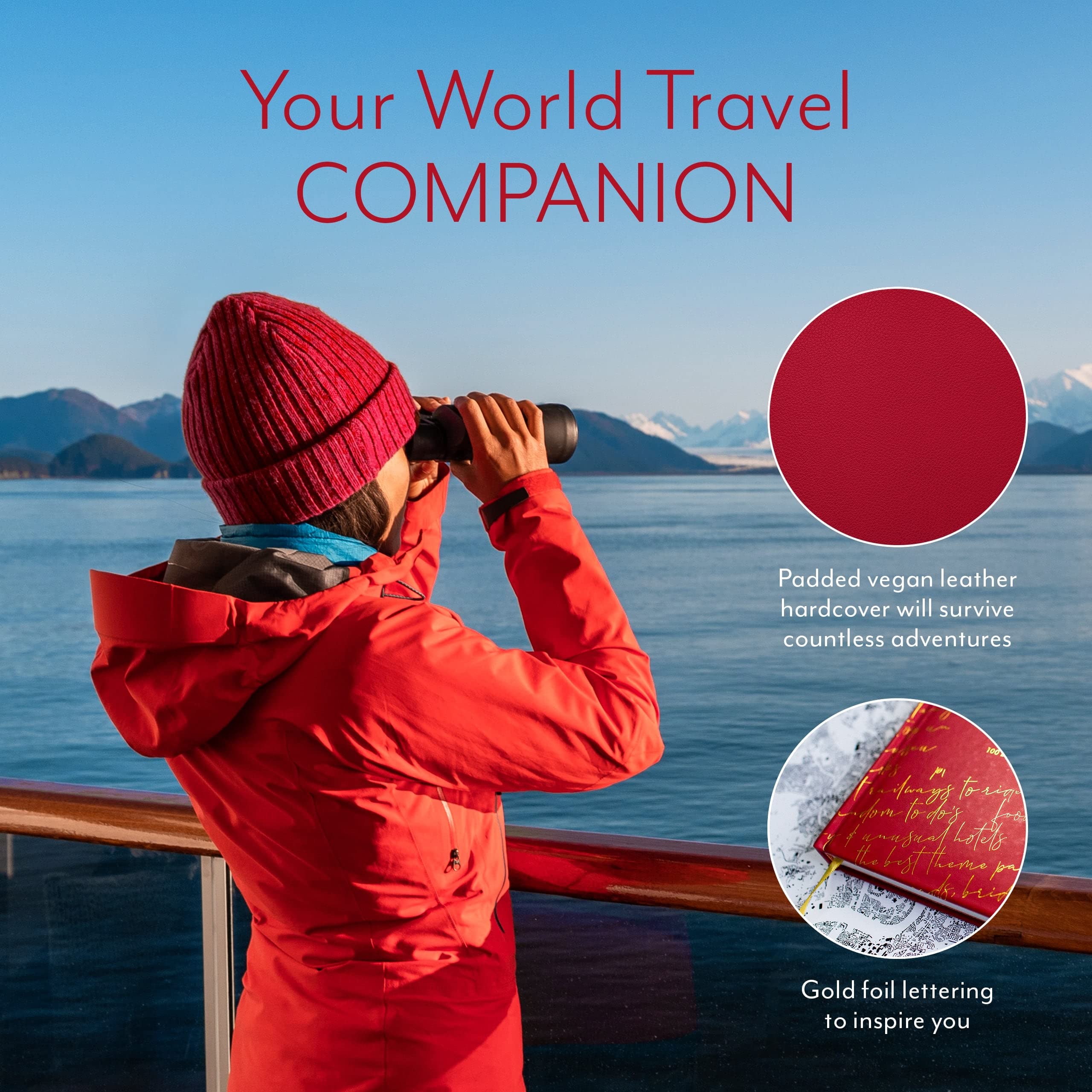 Amazing Travel Bucket List Journal - Undated Vegan Leather Travel Planner Notebook & Diary | Perfect Gift for Travel Lovers | Ideal for Road Trips, Vacations & Adventure Planning (Red)