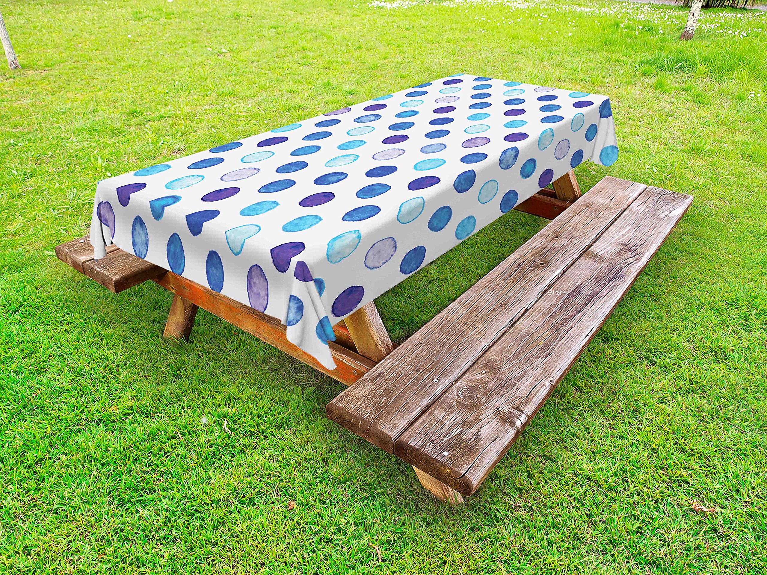 Ambesonne Vintage Watercolor Polka Dot Outdoor Tablecloth - Blue Tones Washable Picnic Table Cover 58x104 Inches - Perfect for Garden Parties, BBQs, and Beach Picnics