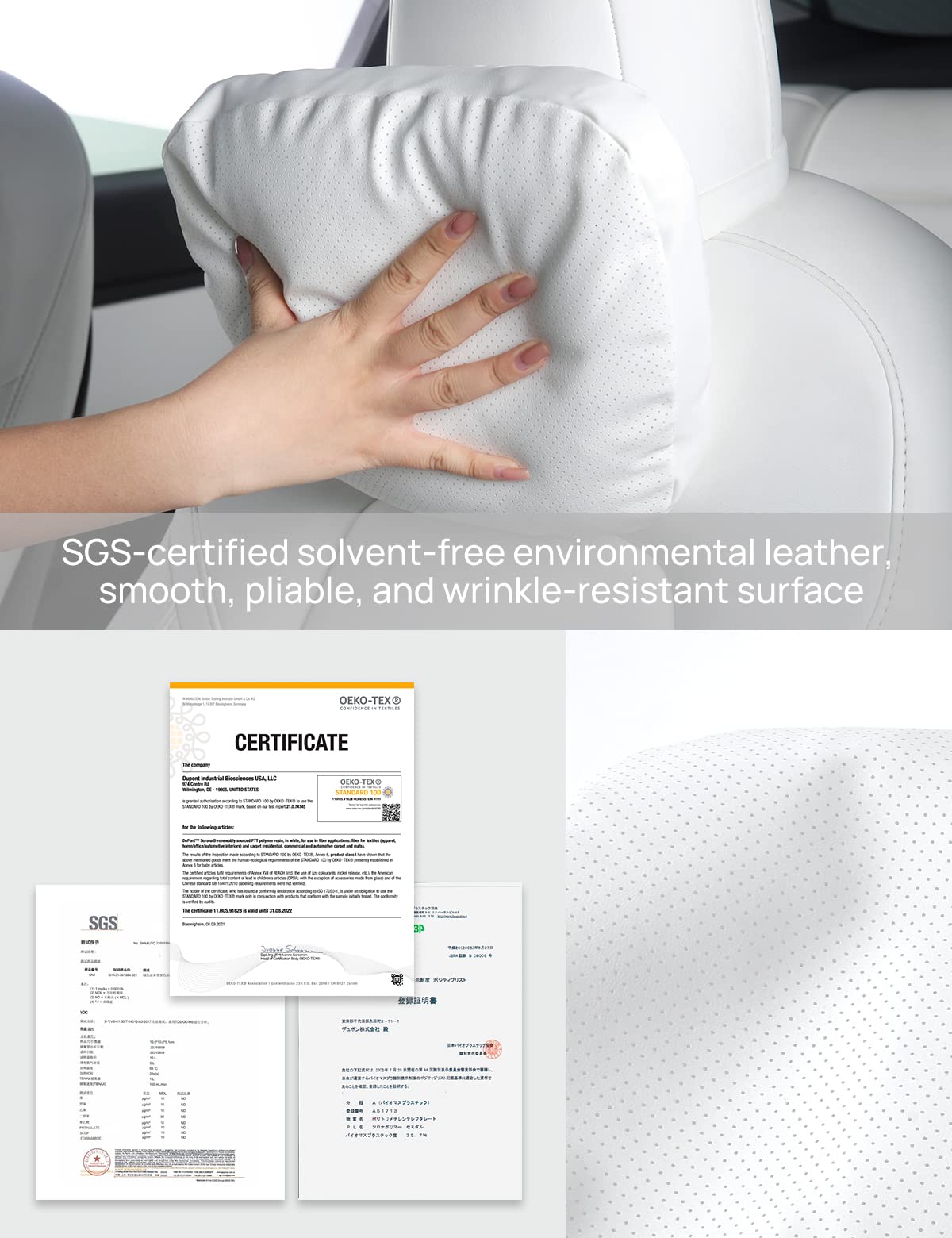 Tesla Model Y/X/3/S Leather Headrest Pillow - 2 Pack White for Travel Comfort