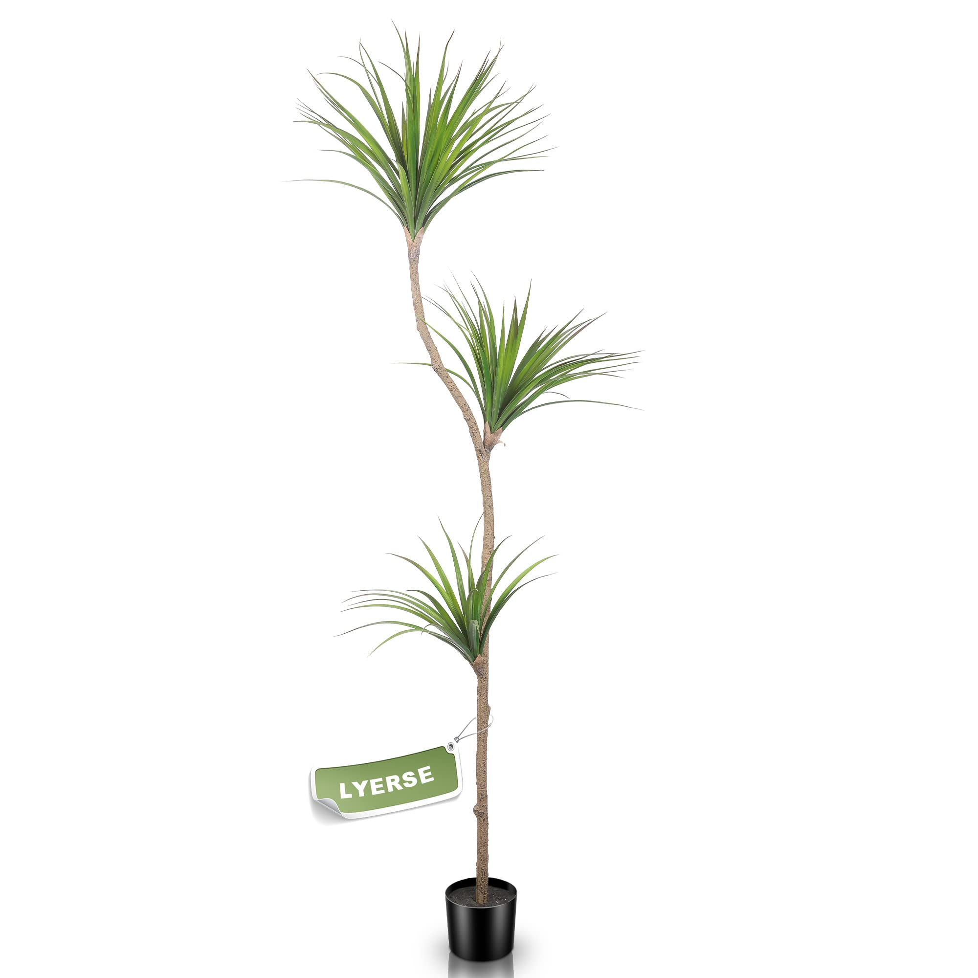 LYERSE 7ft Artificial Dracaena Tree in Plastic Nursery Pot - Tall Faux Ficus Lyrate Tropical Plants Fake Silk Tree for Home & Office Decor - Indoor/Outdoor Artificial Plants for Living Room, Bedroom, Patio & Garden