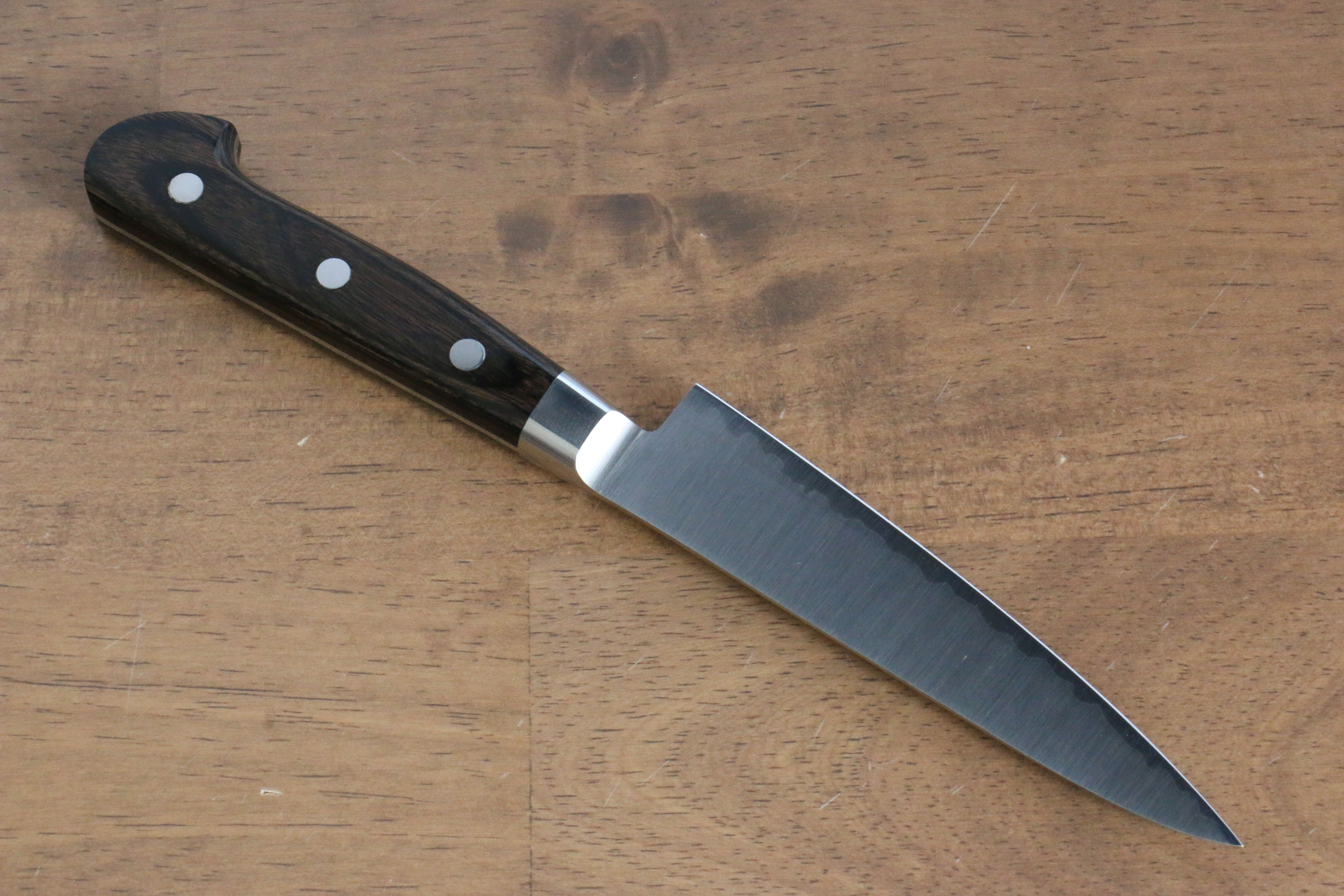 Premium Seisuke SG2 Japanese Stainless Steel Petty Utility Knife 120mm - Brown Pakkawood Handle - Perfect for Slicing, Peeling & Precision Kitchen Tasks