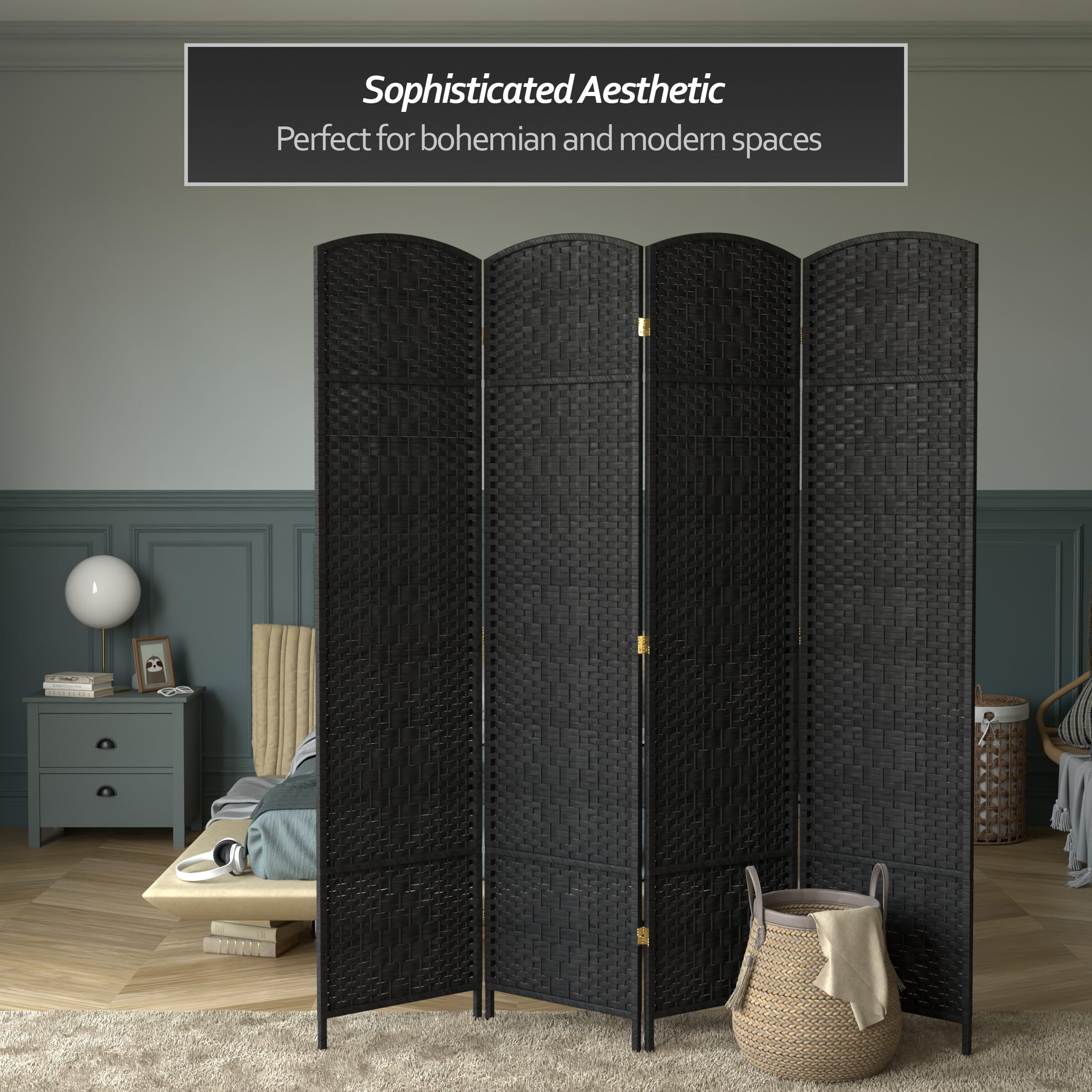 Red Lantern FB-7OPDM-BLK-4P Black 4-Panel Room Divider Screen - Perfect for Home Office, Living Room, and Bedroom Privacy Partition