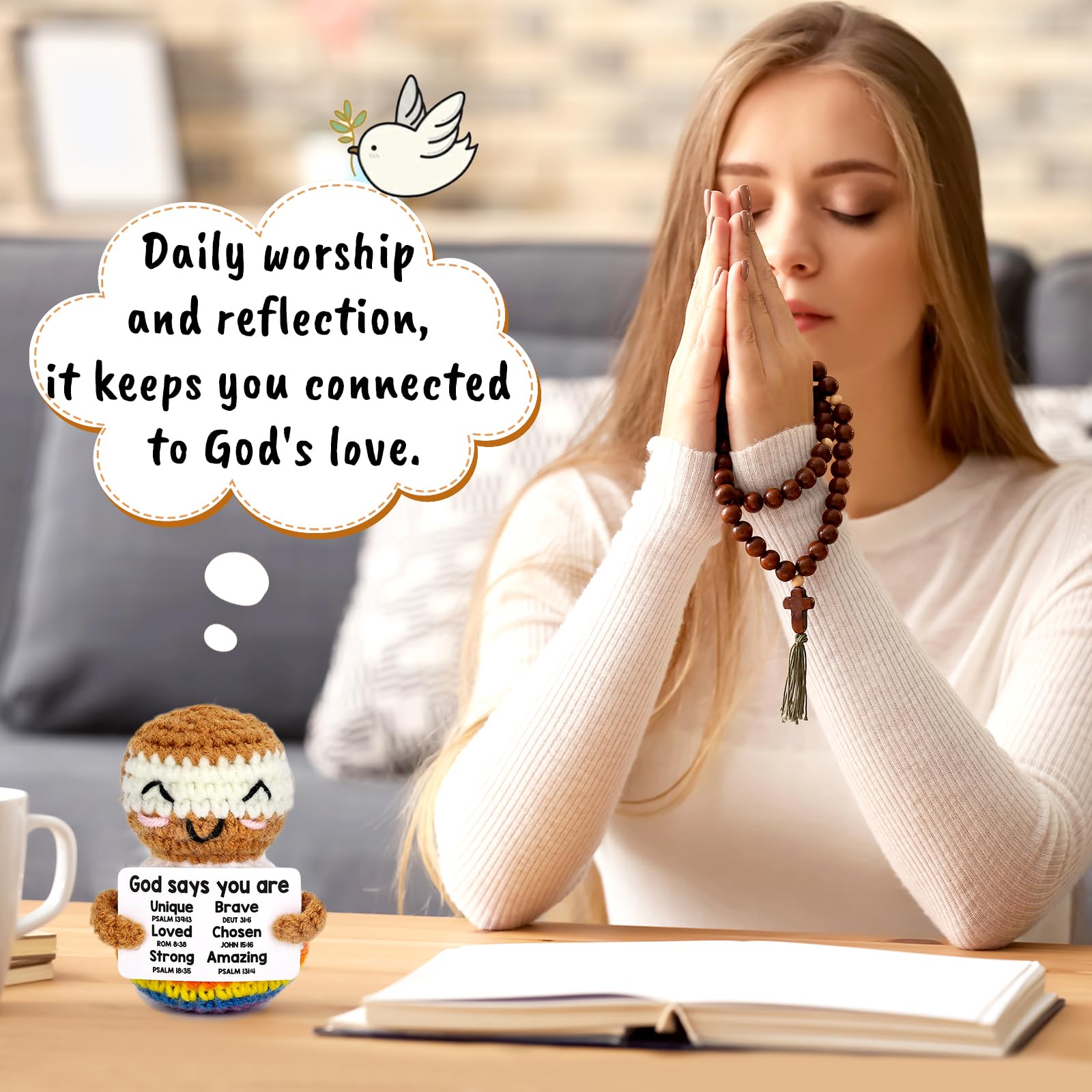 Handmade Mini Crochet Jesus & Christian Animal Plushies - Inspirational Religious Gifts for Easter, Bible Study & Faith-Based Decor - Perfect for Easter Basket Stuffers, Spiritual Presents for Women & Men