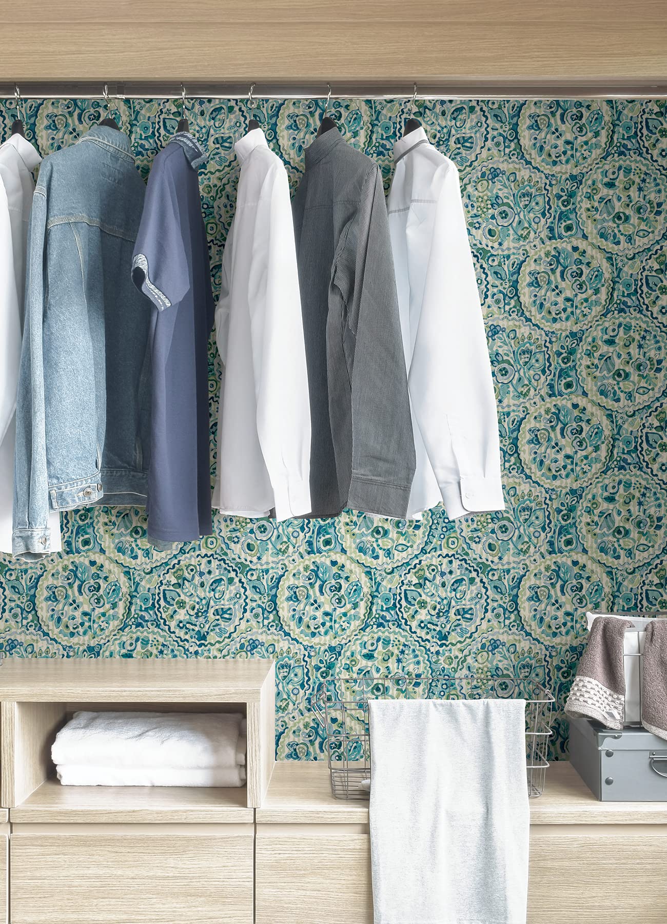 Teal Camille Peel & Stick Wallpaper - Self-Adhesive Removable Wallpaper in Blue | Perfect for Bedroom, Nursery & Home Decor