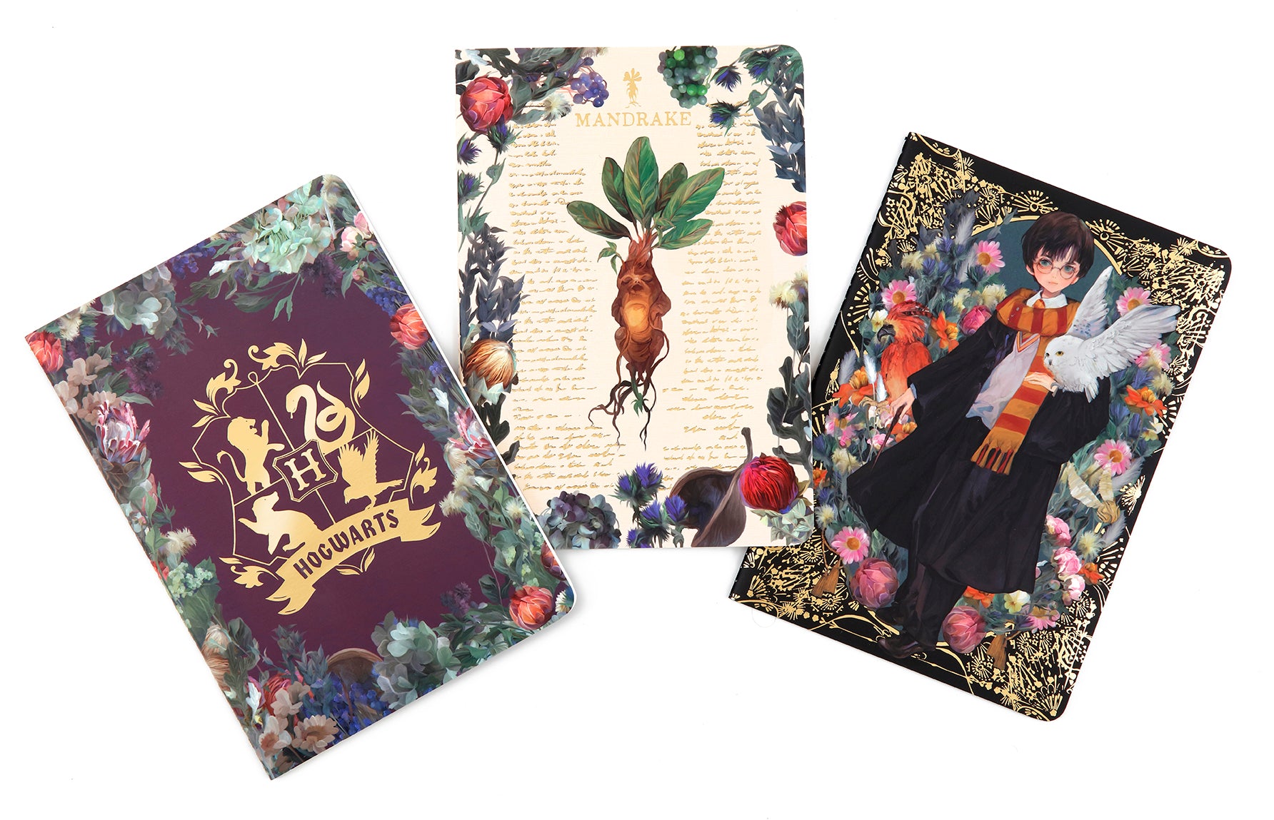 Harry Potter Floral Fantasy Planner Notebook Set of 3 - Magical Academic Organizer, Gift for Students & Potterheads, Perfect for School, Work & Journaling