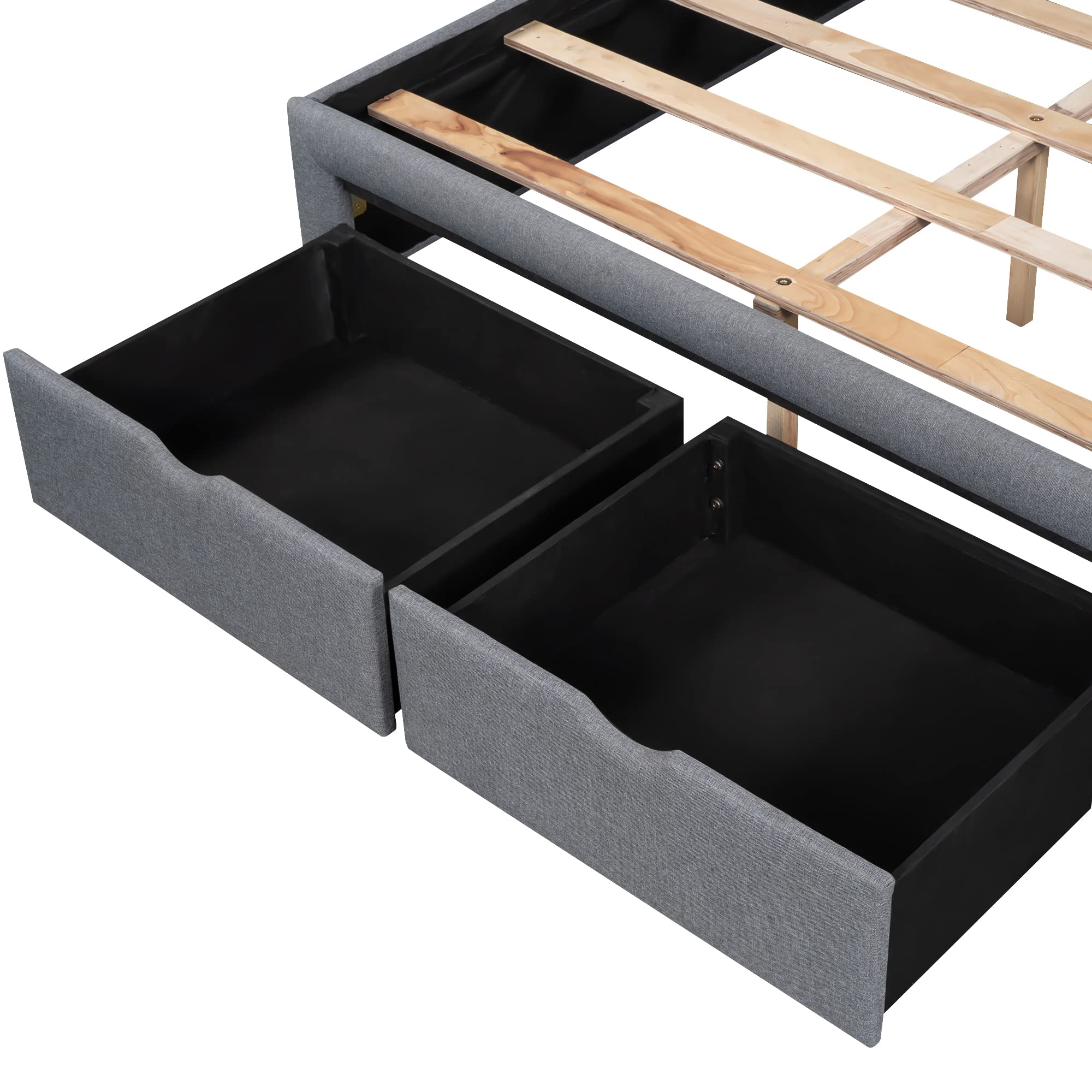 LZ LEISURE ZONE Full Size Upholstered Platform Bed Frame with 2 Storage Drawers & Footboard - Modern Wood Bedroom Furniture for Small Spaces (Gray) | Perfect for Guest Rooms, Apartments & Dormitories