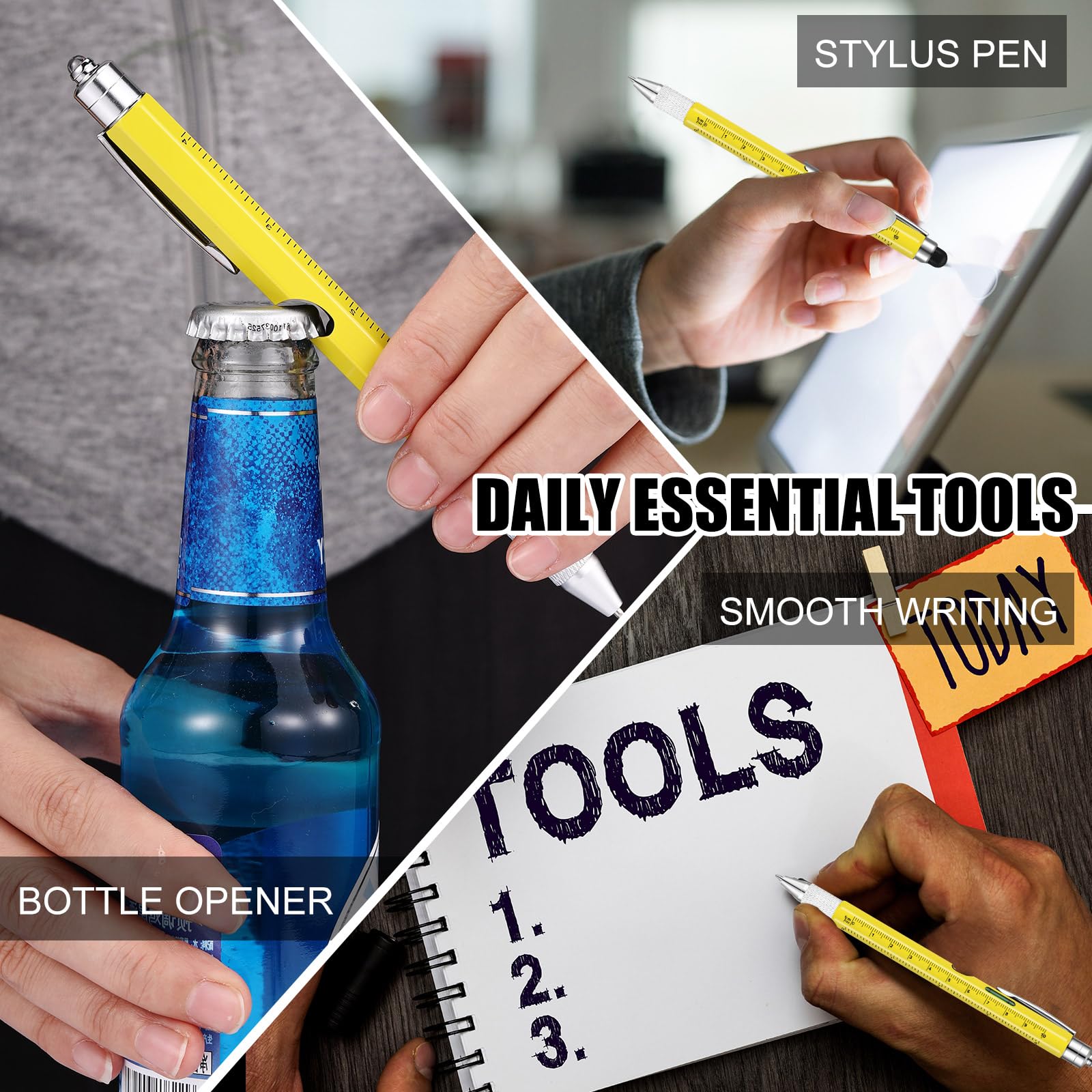 9-in-1 Multitool Pen for Men - Premium Stocking Stuffer, White Elephant & Christmas Birthday Gift for Dad, Husband (Yellow) - Perfect for Camping, Hiking, Office & Everyday Carry