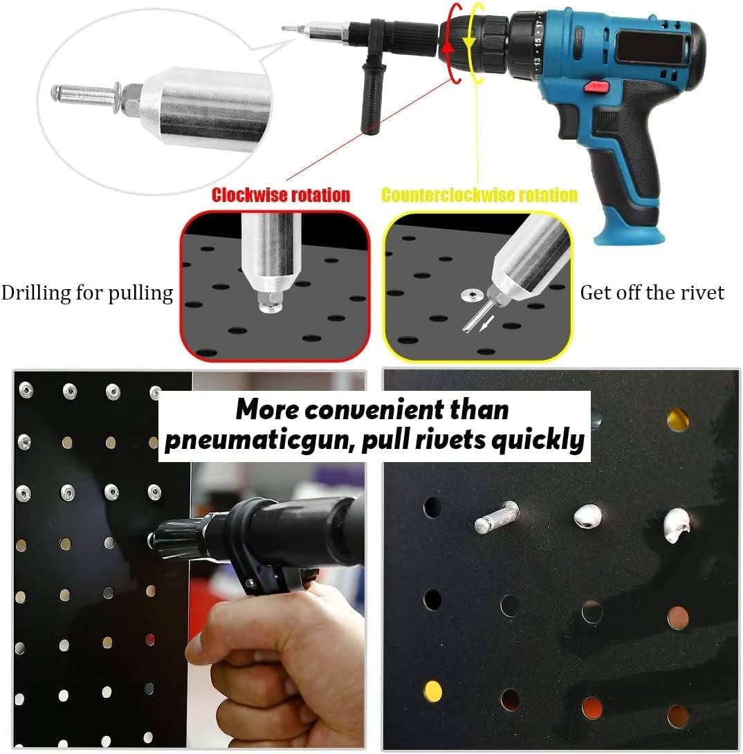 Professional Cordless Rivet Gun Kit with 4 Threaded Head Sizes (2.4/3.2/4.0/4.8mm) - Electric Drill Attachment for Metalworking, DIY Projects & Automotive Repairs