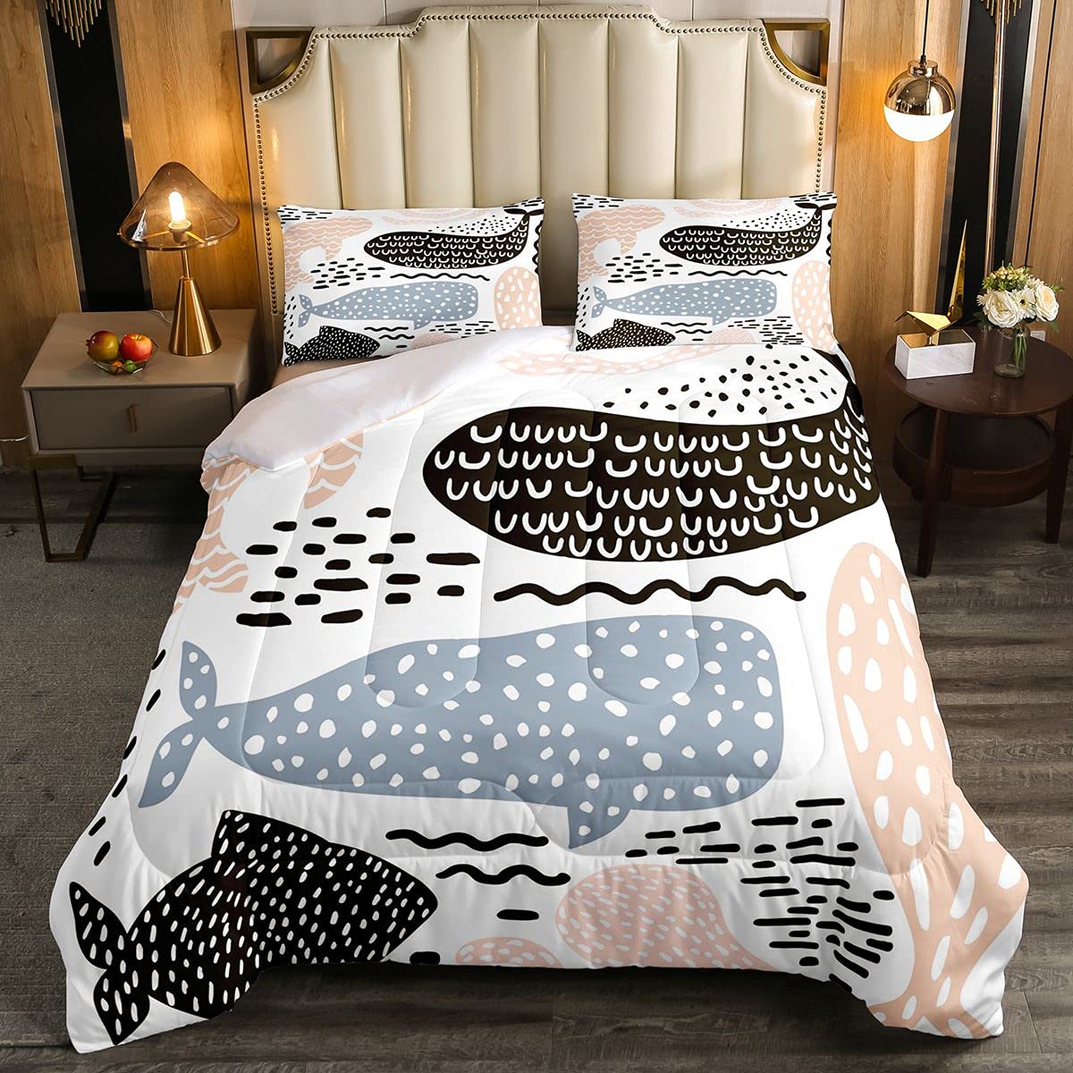 Cute Cartoon Whale Comforter Set - Ocean Marine Themed Bedding for Kids & Teens - Full Size Duvet Cover with Sea Animal Design - Perfect for Boys & Girls Bedroom Decor - Ideal for Nursery, Children's Room or Beach Themed Bedroom