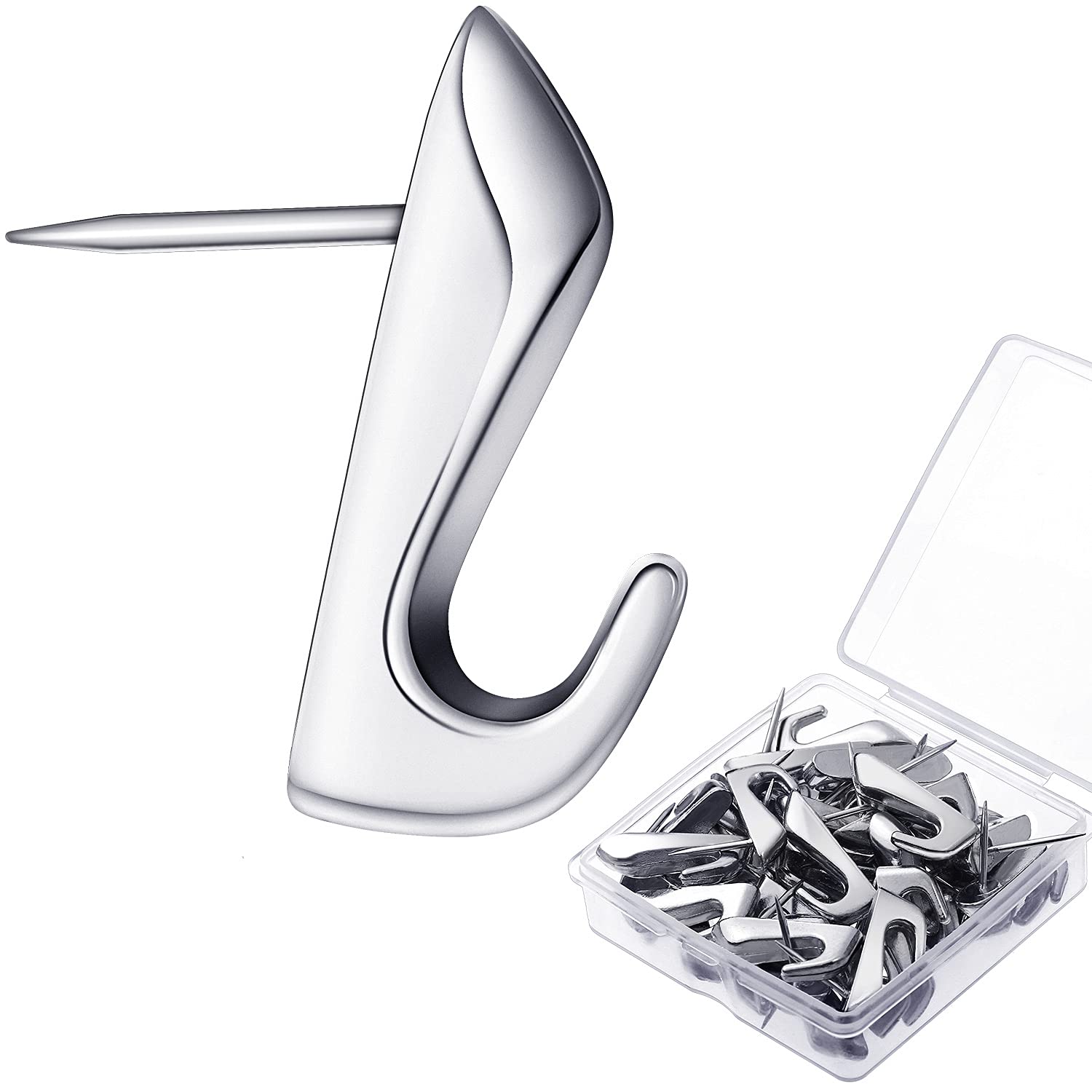 15-Piece 20LB Heavy Duty Metal Pin Hooks - Silver Wall Hangers for Pictures, Frames & Decor - Push Pins for Wood, Fabric & Drywall - Perfect for Home, Office & Gallery Displays