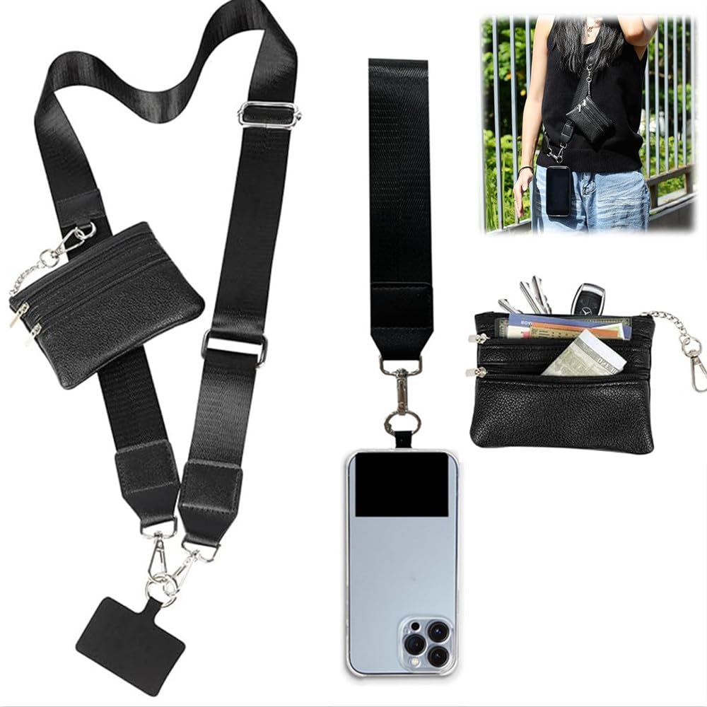 Universal Phone Lanyard with Zippered Pouch - Crossbody Wrist Strap & Wallet for iPhone, Samsung & Smartphones - Perfect for Travel, Shopping & Hands-Free Convenience