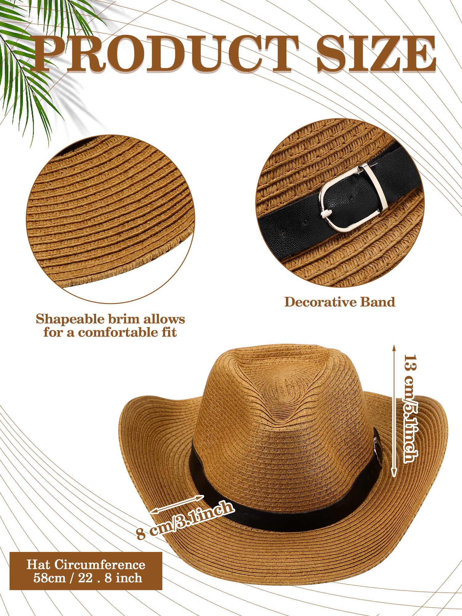 Giegxin 4 Pack Sun Straw Cowboy Hats for Men & Women - Western Cowgirl Summer Hats with Adjustable Wind Lanyard - Perfect for Beach, Outdoor, Rodeo and Country Music Festivals