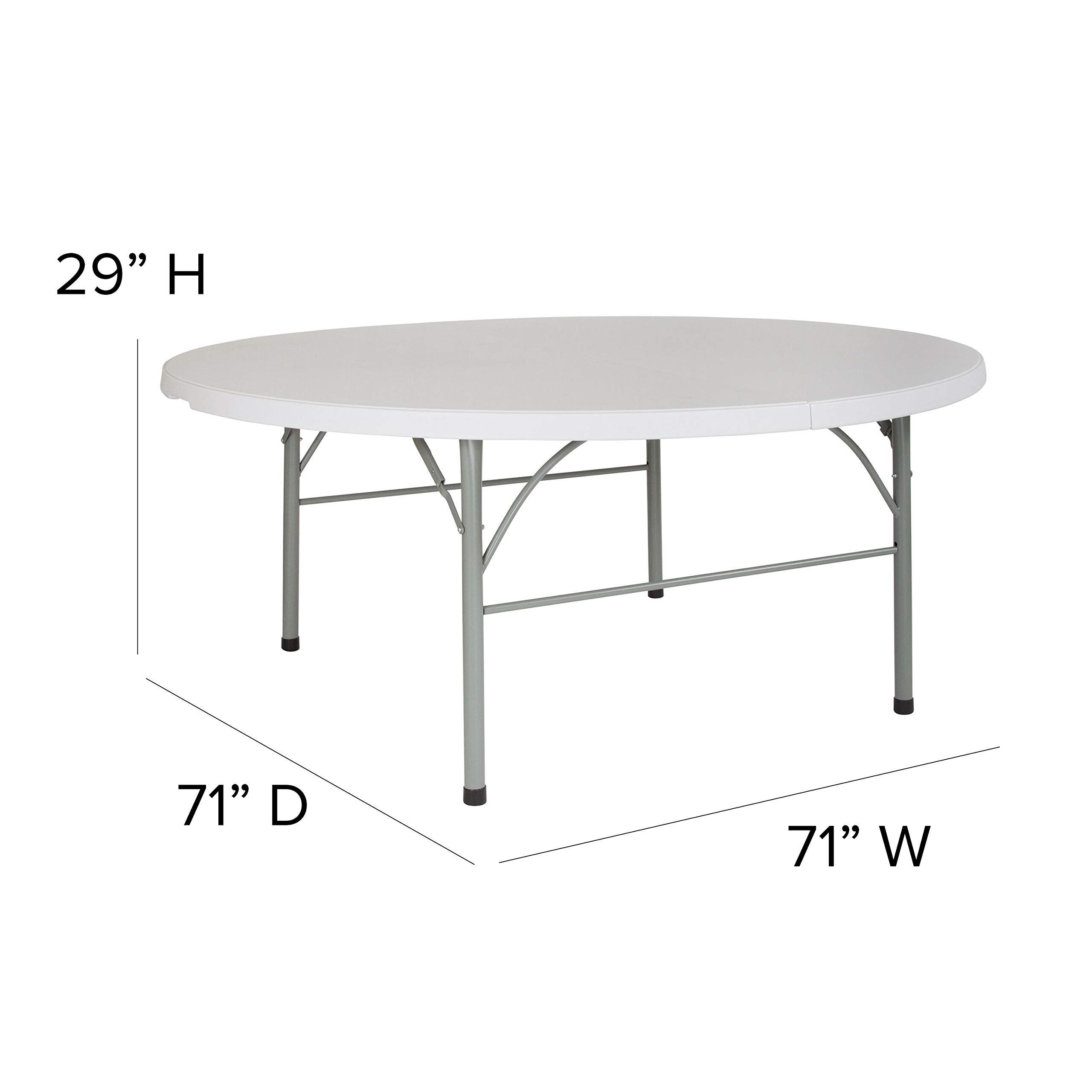 6-Foot Round Bi-Fold Granite White Plastic Folding Table with Handle - Perfect for Parties, Events, and Outdoor Gatherings