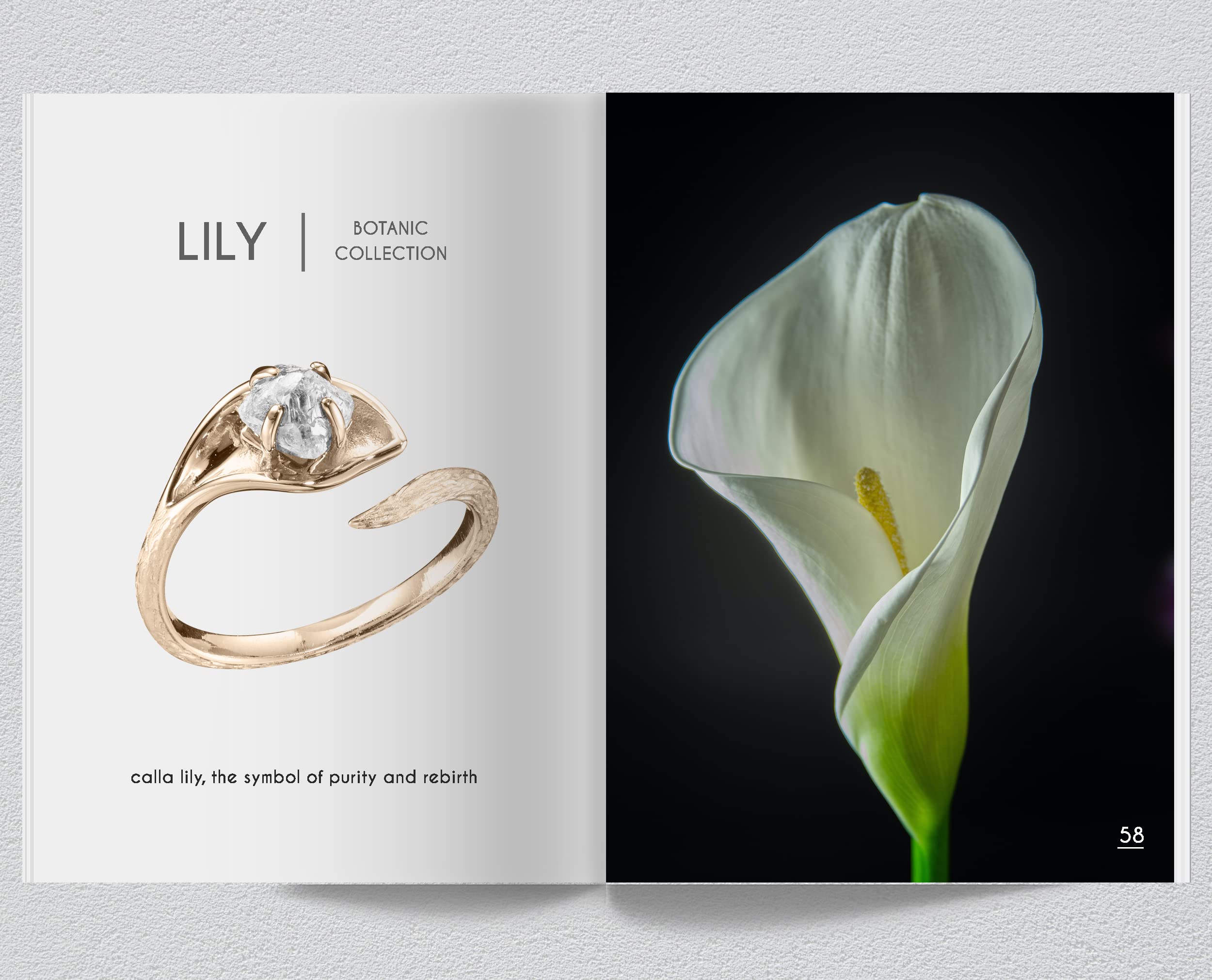 Conflict-Free Raw Diamond Engagement Ring in Rose Gold - Ethical Rough Diamond Wedding Band - Nature-Inspired Twig Flower Ring - Rustic Calla Lily Ring for Women - Perfect for Outdoor Weddings, Boho Chic Style & Unique Proposals