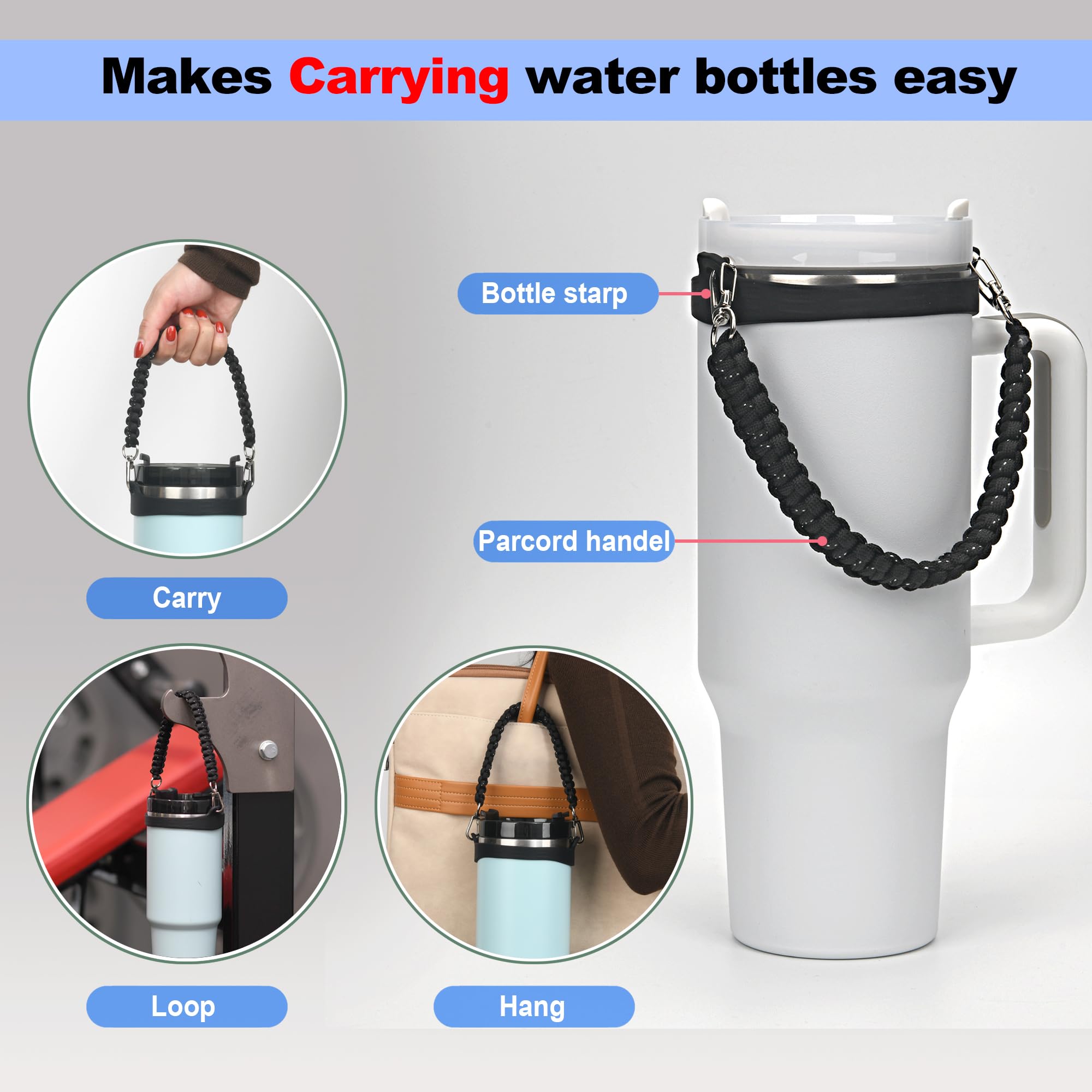 Wongeto Water Bottle Handle Strap - Durable Paracord Handle for Stanley Cups & Tumblers - Perfect for Hiking, Gym & Outdoor Adventures