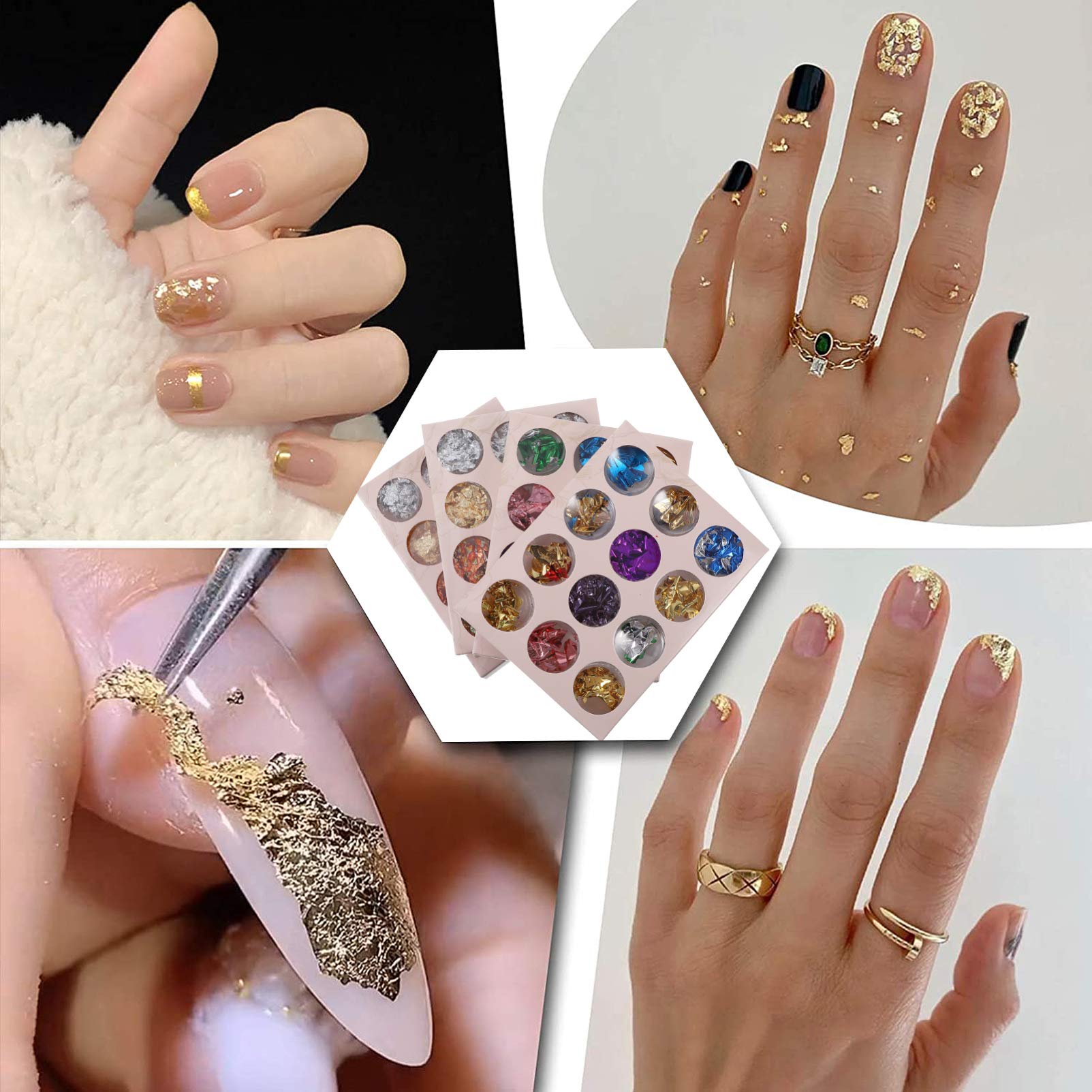 48pcs Glitter Foil Nail Chips for DIY Nail Art - Metallic Tinfoil Paillette Manicure Decoration | Perfect for Nail Salon, Home Manicure & Party Nail Designs