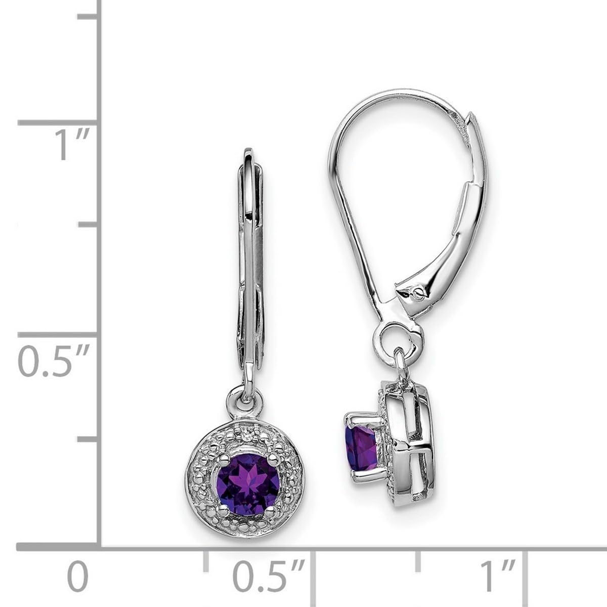 925 Sterling Silver Dangle Polished Leverback Diamond and Amethyst Earrings for Women - 26x7mm Wide Elegant Drop Earrings for Party, Wedding & Evening Occasions