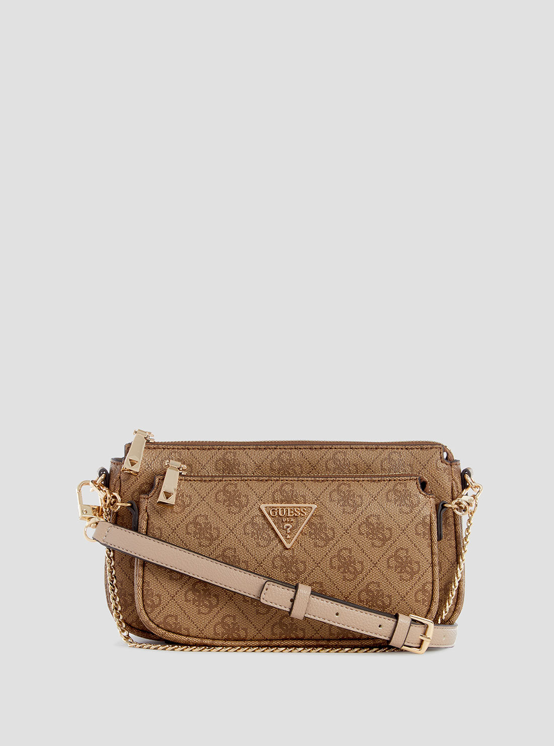 Stylish Brown Leather Logo Pouch Crossbody Bag for Women - Perfect for Travel, Shopping & Everyday Use