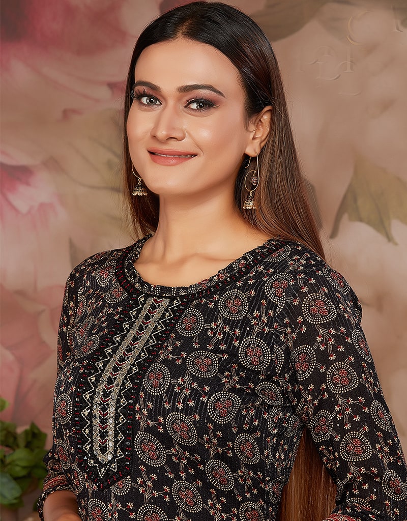 Black Chiffon Suit Pants with Digital Print - Elegant & Stylish Women's Formal Wear for Office, Parties & Special Occasions