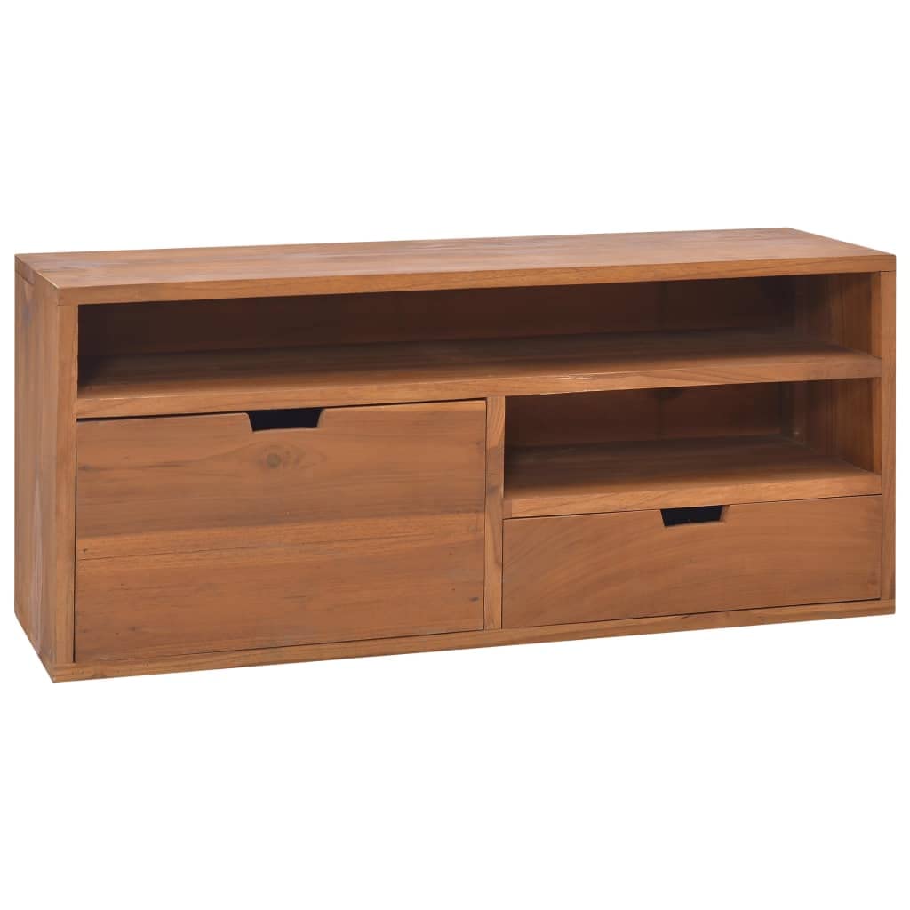 Vintage Solid Teak Wood TV Stand with Storage Drawers - 31.5