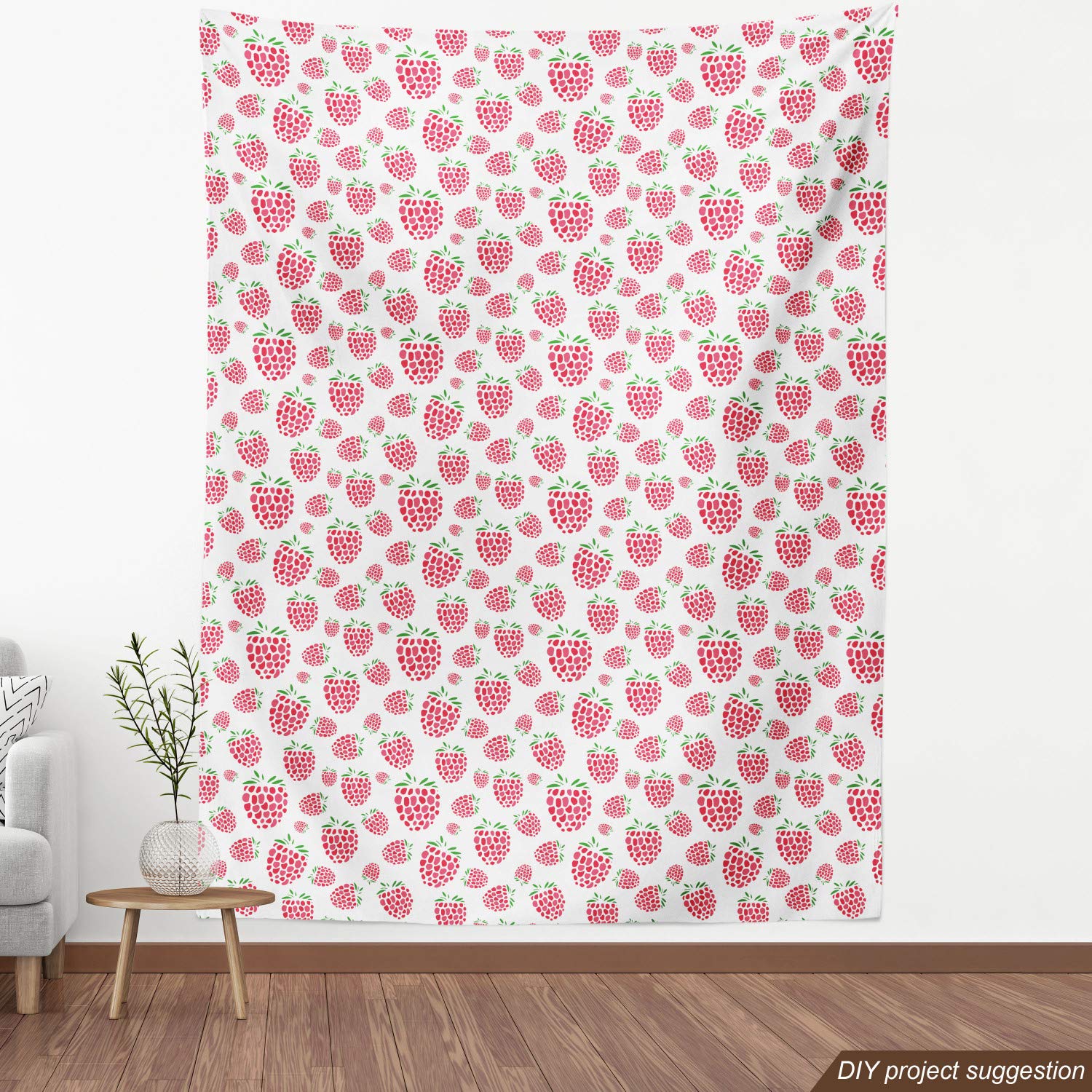 Ambesonne Summer Fruit Fabric by The Yard - Raspberry & Coral Fern Print Upholstery Fabric for Sofa, Curtains, Pillows | Home Decor & DIY Craft Projects