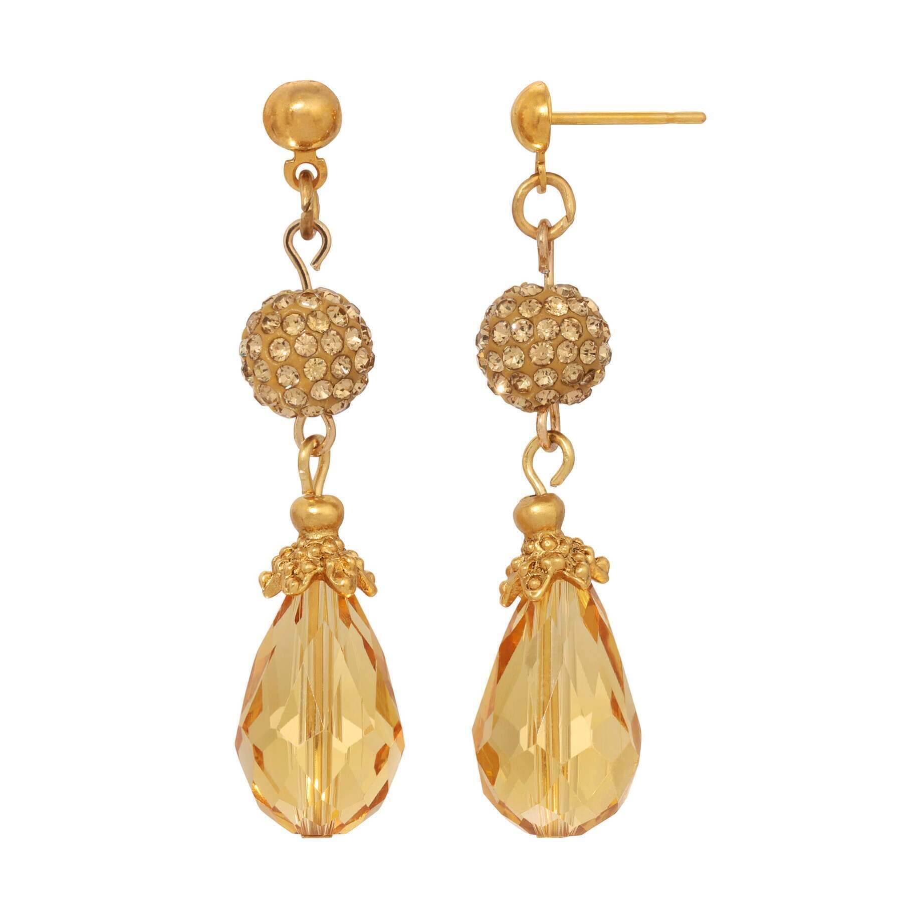 1928 Jewelry Light Topaz Fireball Crystal & Pear Shaped Topaz Dangling Earrings - Elegant Vintage Style for Women, Perfect for Parties, Weddings & Special Occasions