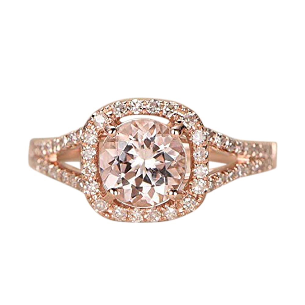 1.25ct Halo Morganite & Diamond Engagement Ring 18k Gold for Women - Perfect for Proposals & Anniversaries