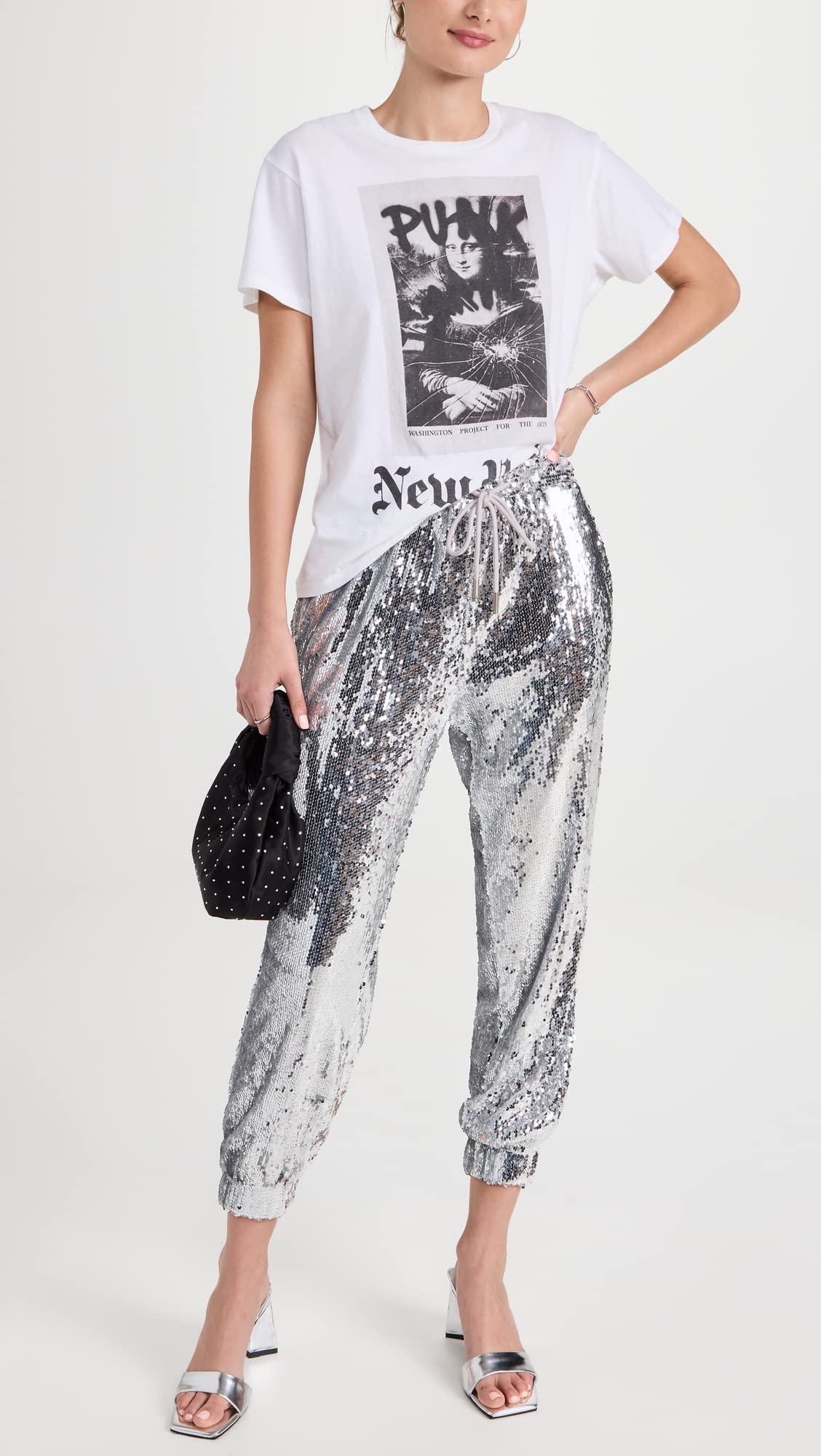 English Factory Women's Sequin Joggers - Stylish High Waisted Lounge Pants with Sparkly Sequins for Casual Wear, Yoga, and Night Out