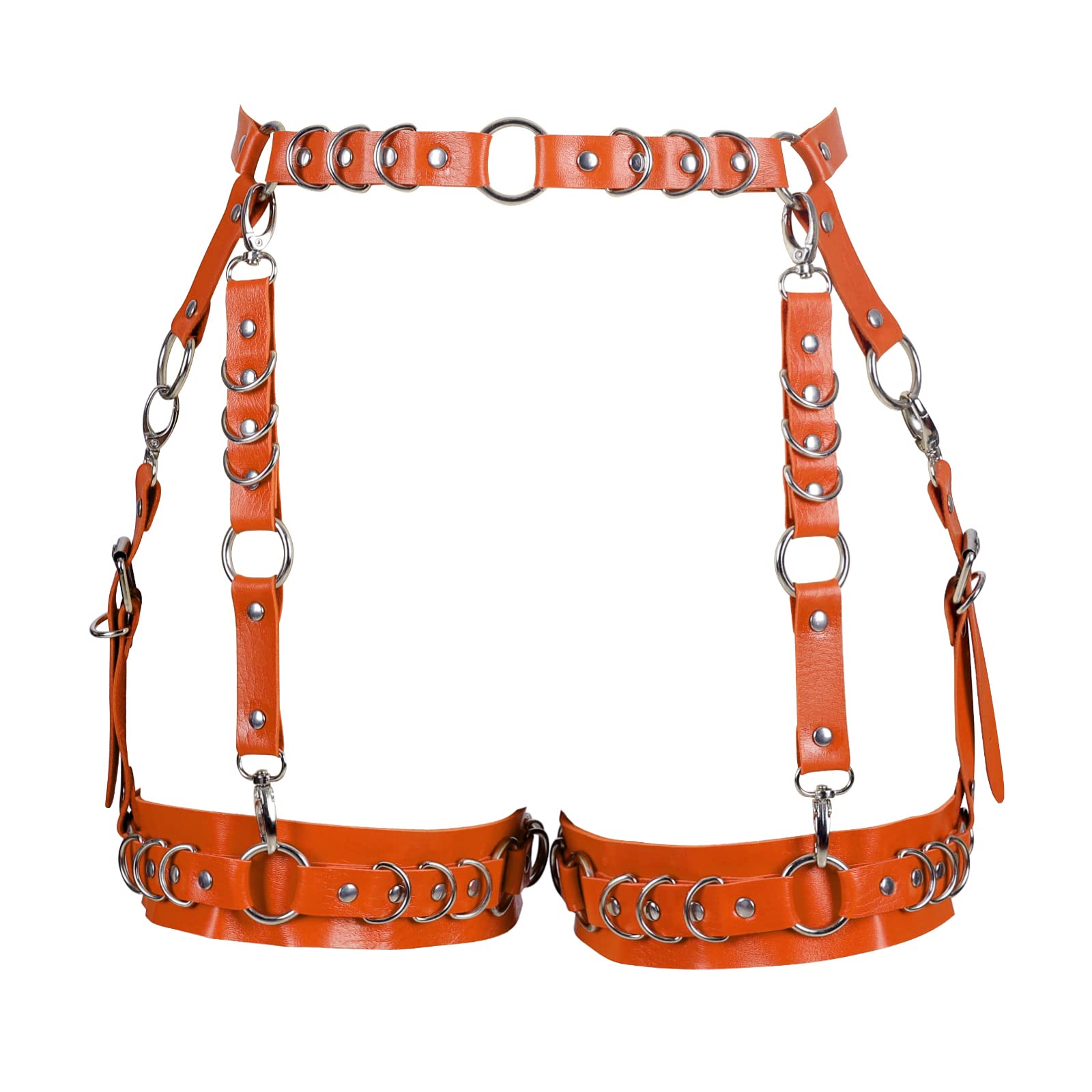 Sexy Women's Leather Body Harness with Garter Belt & Stockings - Punk Festival Waist Corset for Christmas, Dance, Cosplay & BDSM Fashion