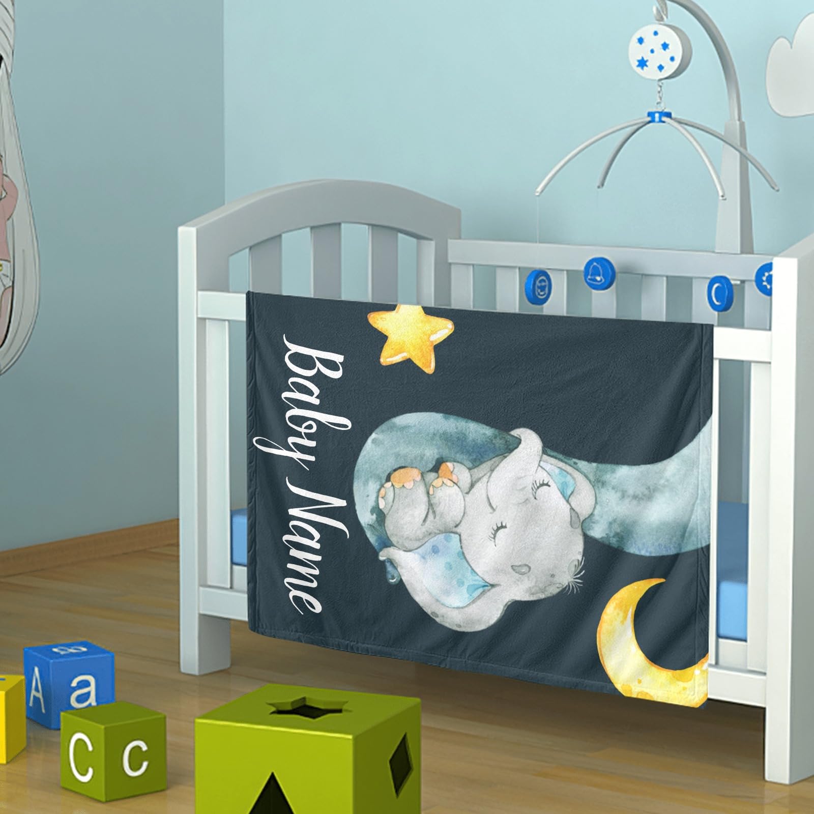 Personalized Baby Blanket with Name - Custom Elephant Blanket for Girls & Boys | Super Soft Newborn Blanket | Neutral Nursery Decor | Perfect Baby Shower Gift & Nursery Essential
