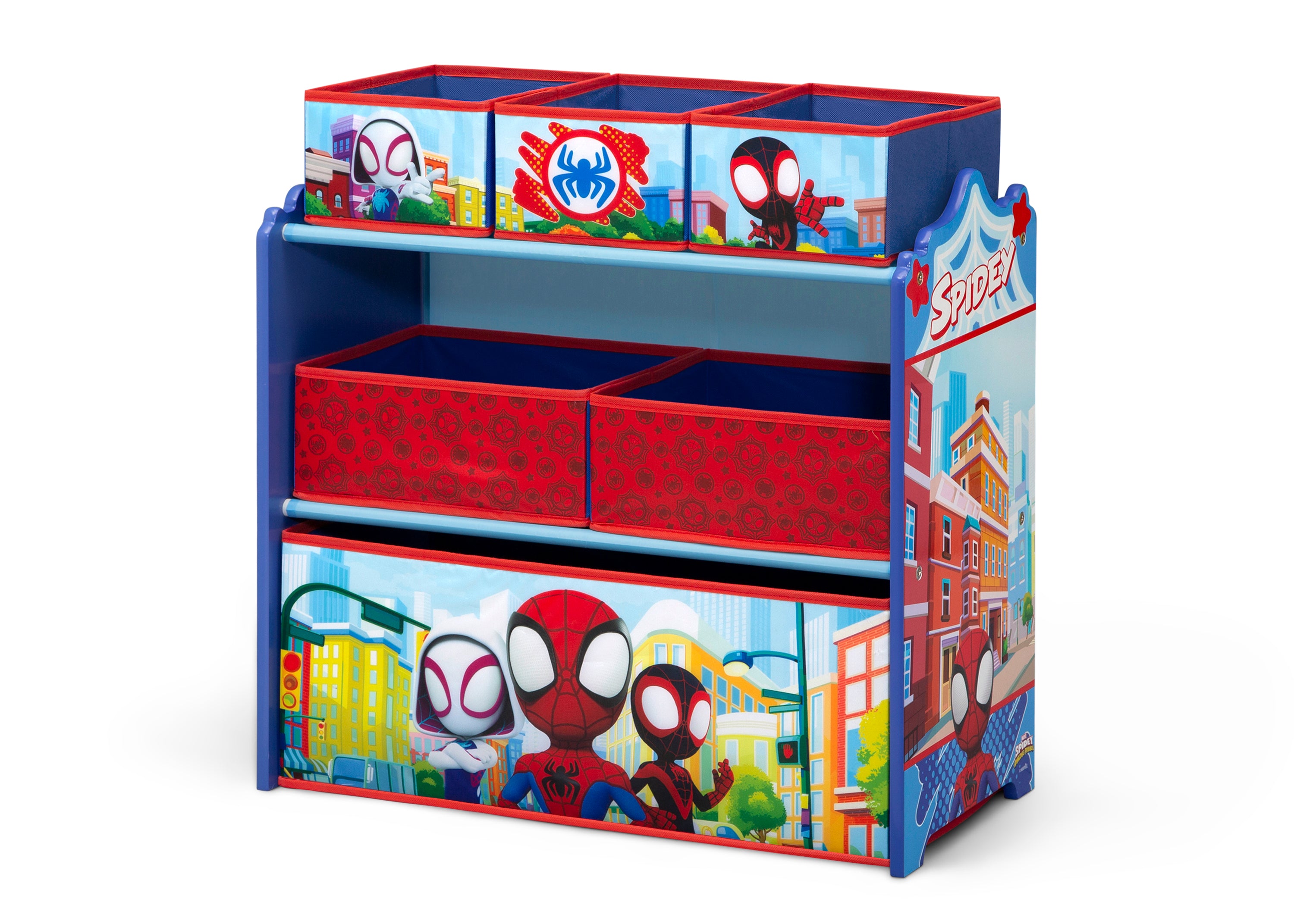 Spidey and His Amazing Friends 4-Piece Toddler Playroom Set with Play Table & 6-Bin Toy Organizer - Perfect for Kids' Playroom, Preschool Learning & Superhero-Themed Birthday Gifts