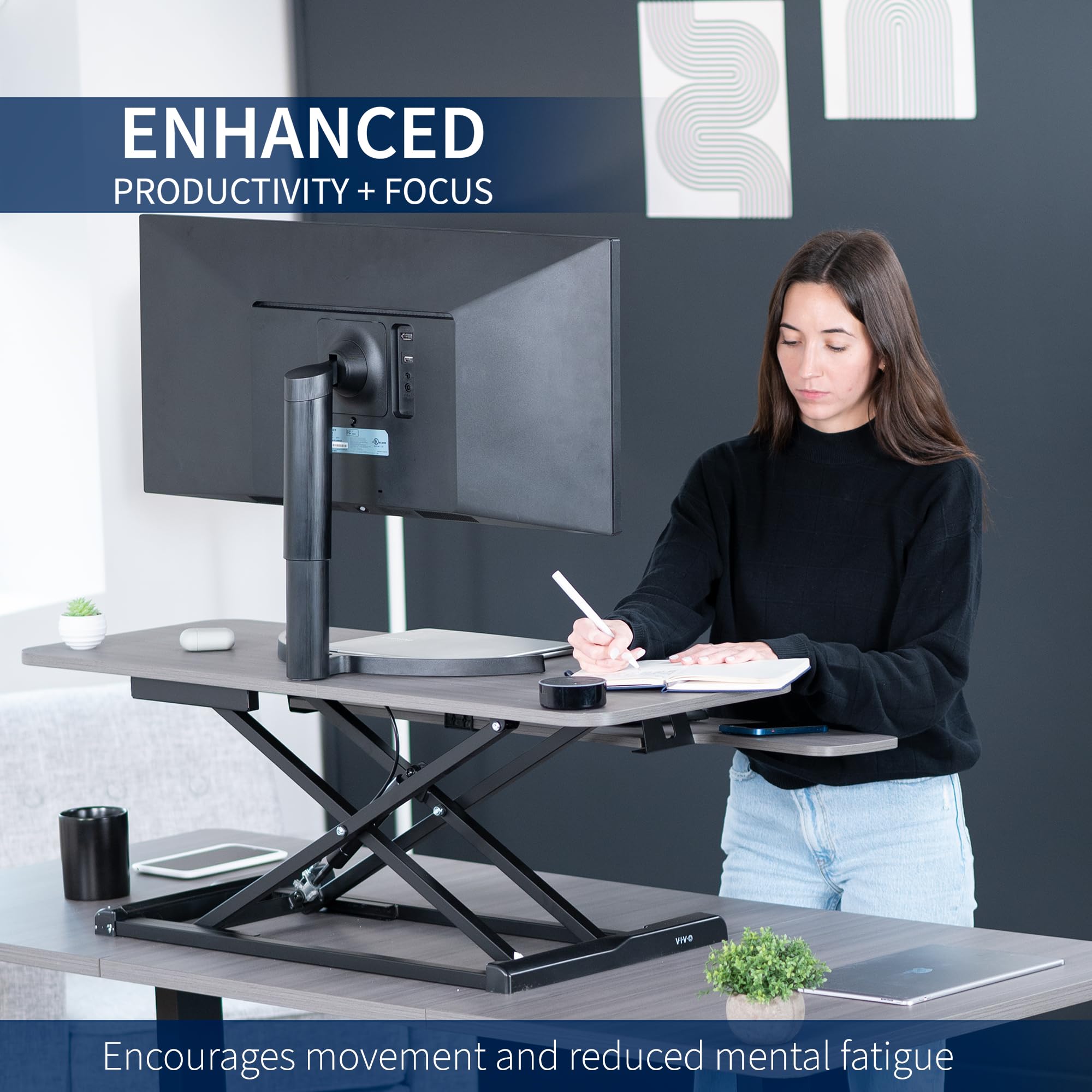VIVO K Series 42 Inch Height Adjustable Sit to Stand Desk Converter - Dual Monitor & Laptop Workstation with Wide Keyboard Tray (Gray Top, Black Frame) | Perfect for Home Office, Gaming Setup & Ergonomic Workspace