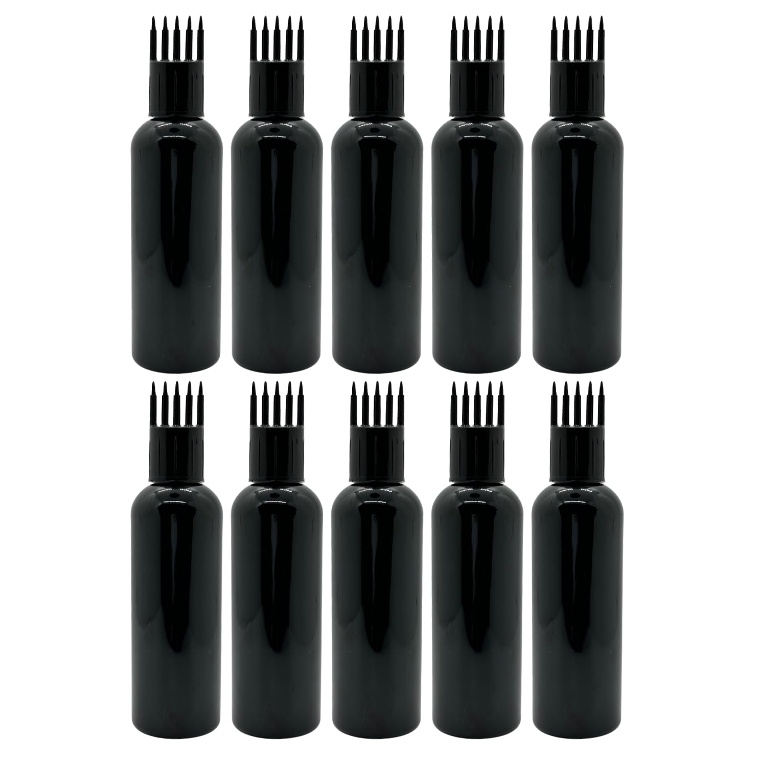 100ml Refillable Hair Root Comb Applicator Bottle for Oil & Shampoo - 10 Pack Black Cylindrical Bottles with Applicator Cap | Perfect for Salon, Home Hair Care & Scalp Treatments
