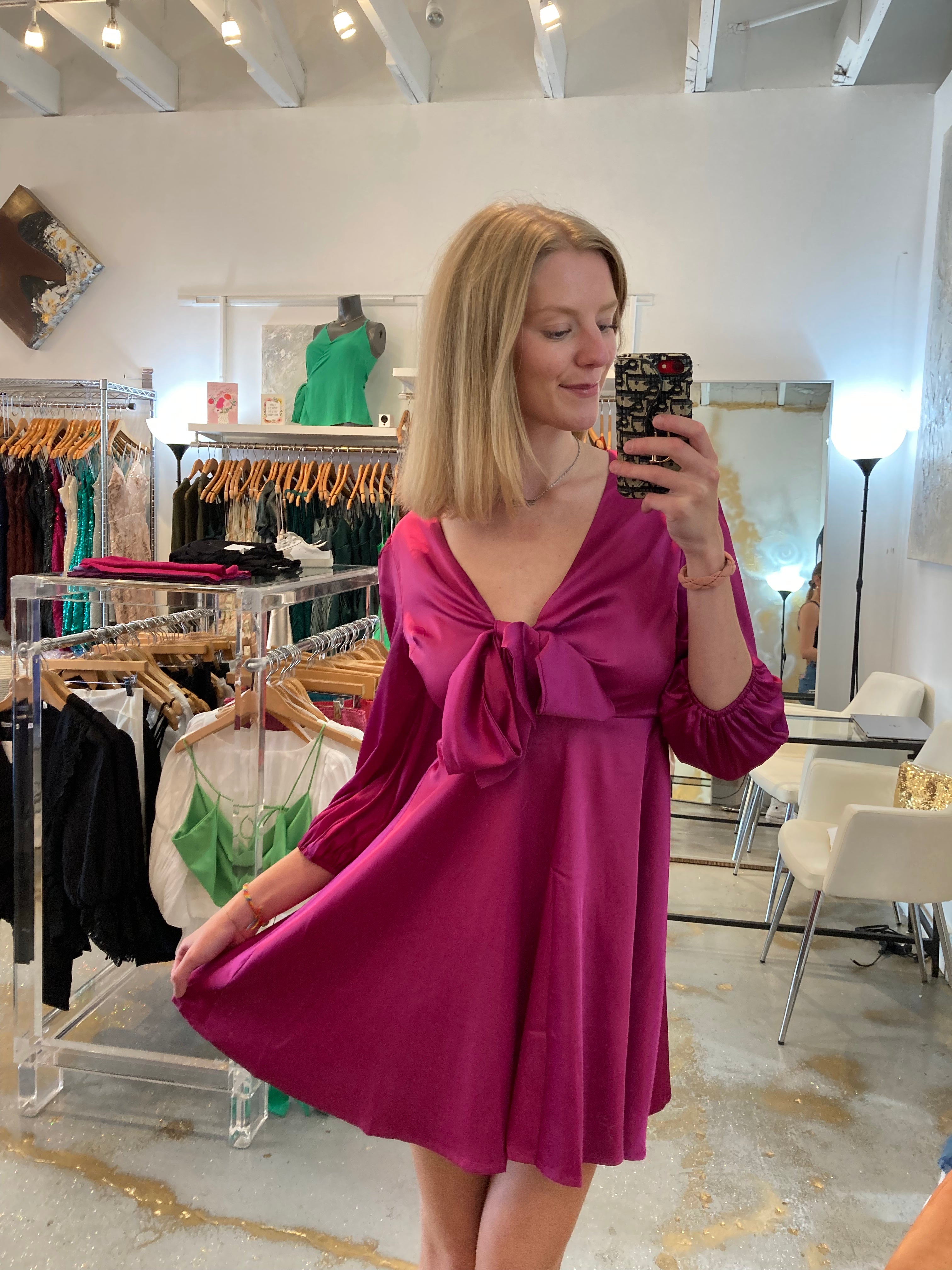 Elegant Tania Magenta Satin Dress for Women - Perfect for Evening Parties, Weddings & Special Occasions