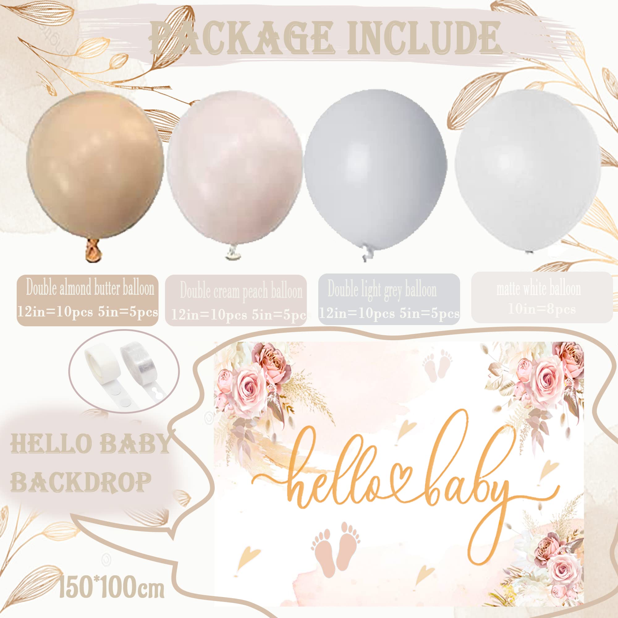 Neutral Balloon Garland Kit - Gender Neutral Baby Shower Backdrop Decor for Boys & Girls | Double Stuffed Nude Balloon Arch for Gender Reveal Parties, First Birthdays & Nursery Decorations | Perfect for Baby Showers, Birthday Parties & Gender Reveal Events