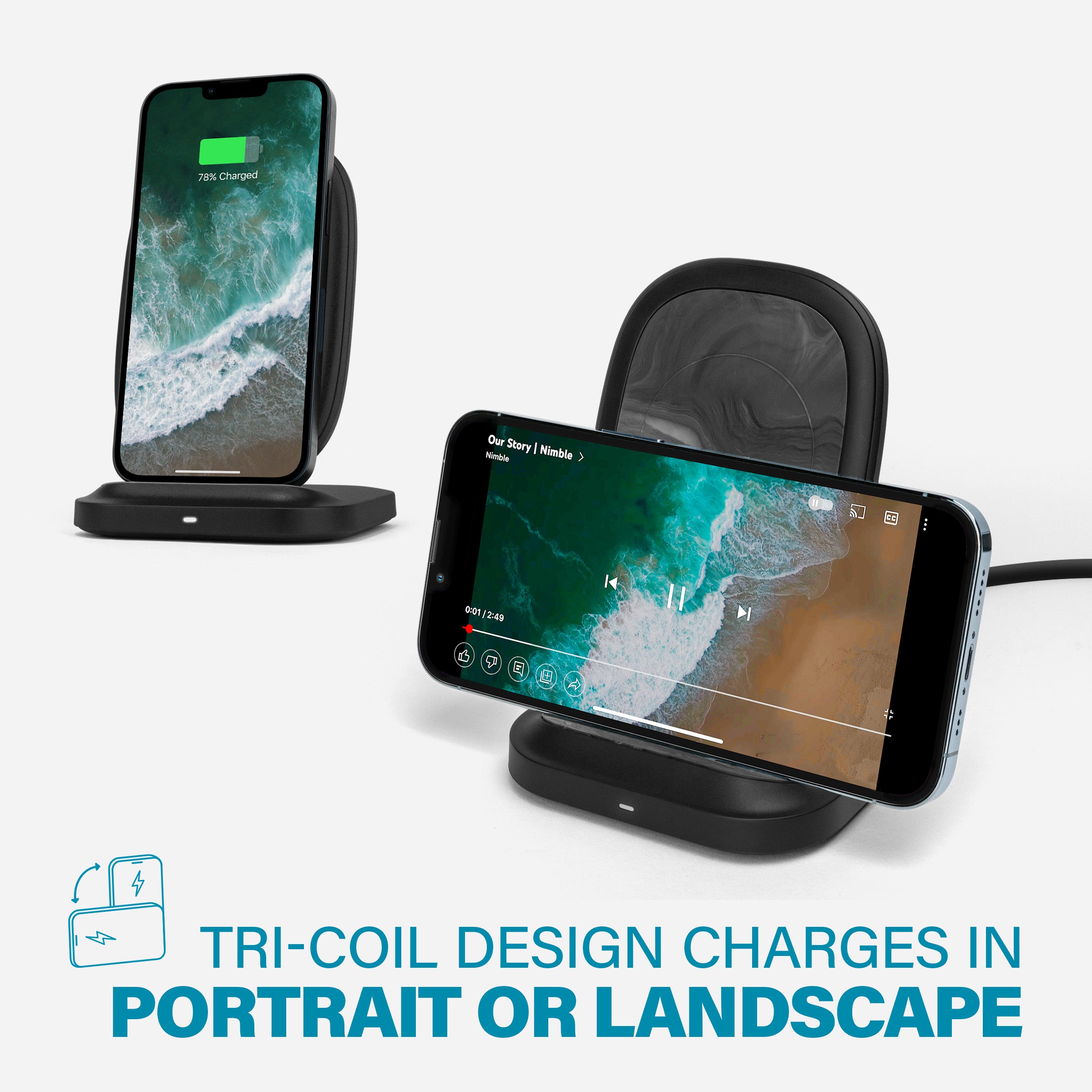 APOLLO Wireless Charging Stand - Fast Qi-Certified Charger for iPhone, Samsung, AirPods - Perfect for Home, Office & Nightstand Use
