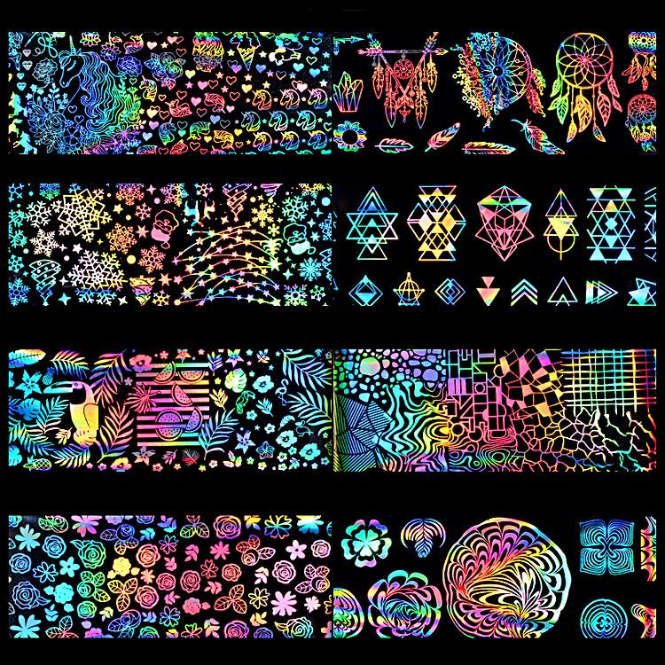 8PCS Holographic Laser Nail Foil for Nail Art - DIY Manicure & Pedicure Decoration - Perfect for Parties, Weddings, and Special Occasions