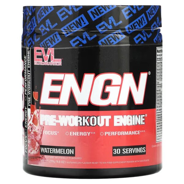 EVLution Nutrition ENGN Pre-Workout Supplement - Watermelon Flavor, 279g for Energy & Focus - Perfect for Gym & Fitness Training