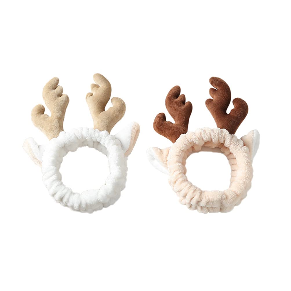 Kesyoo 2-Pack Antler Headbands for Women & Girls - Cute Hair Accessories, Sports Headbands, Face Washing Bands - Korean Style Hair Ties & Ribbons (Perfect for Halloween, Christmas, Cosplay & Daily Wear)